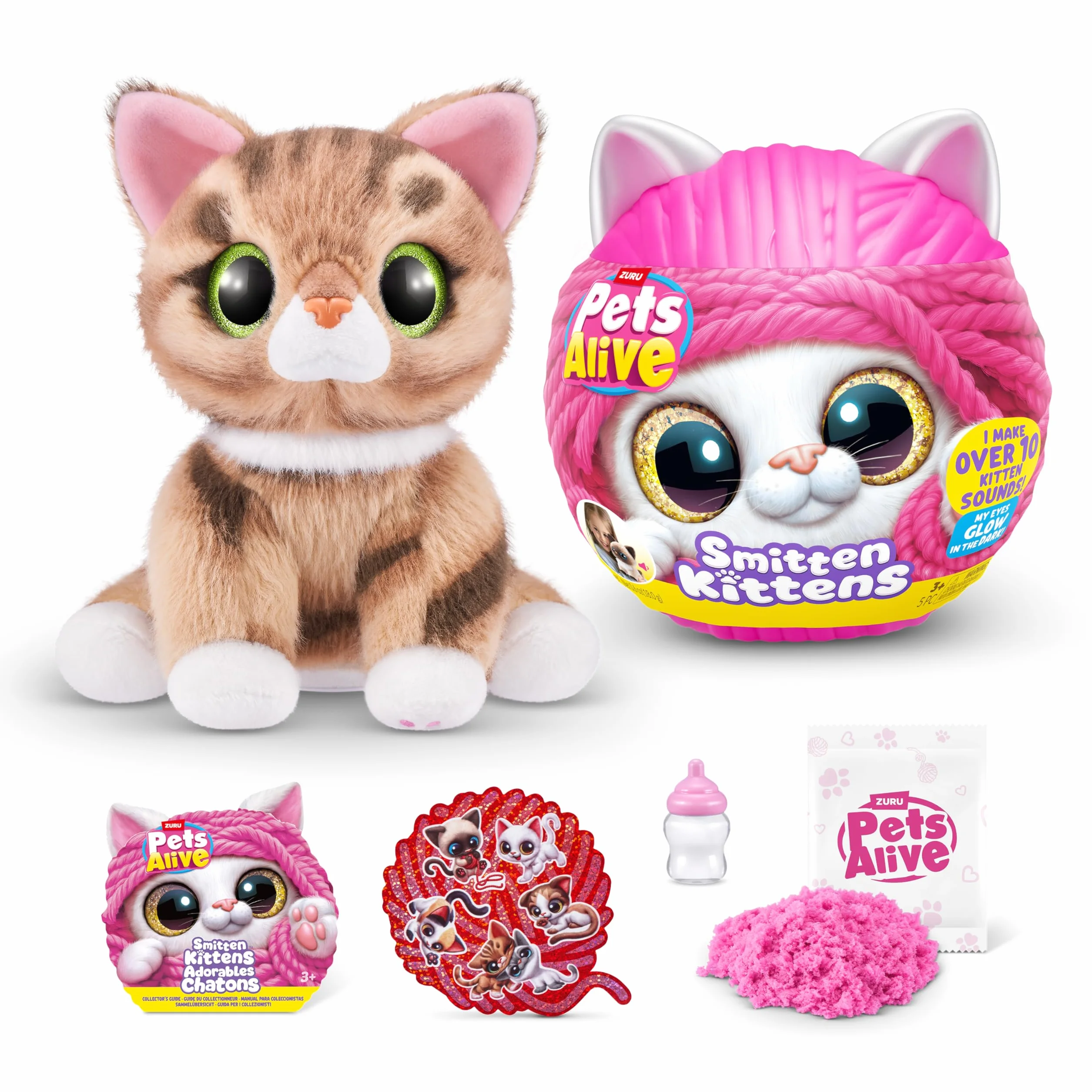 Pets Alive Smitten Kittens Surprise, Ginger, Nurture Play, Soft Toy Unboxing, Interactive, 10 Sounds, Ultra Soft Plushies, Adopt Electronic Pet Kitten (Ginger)
