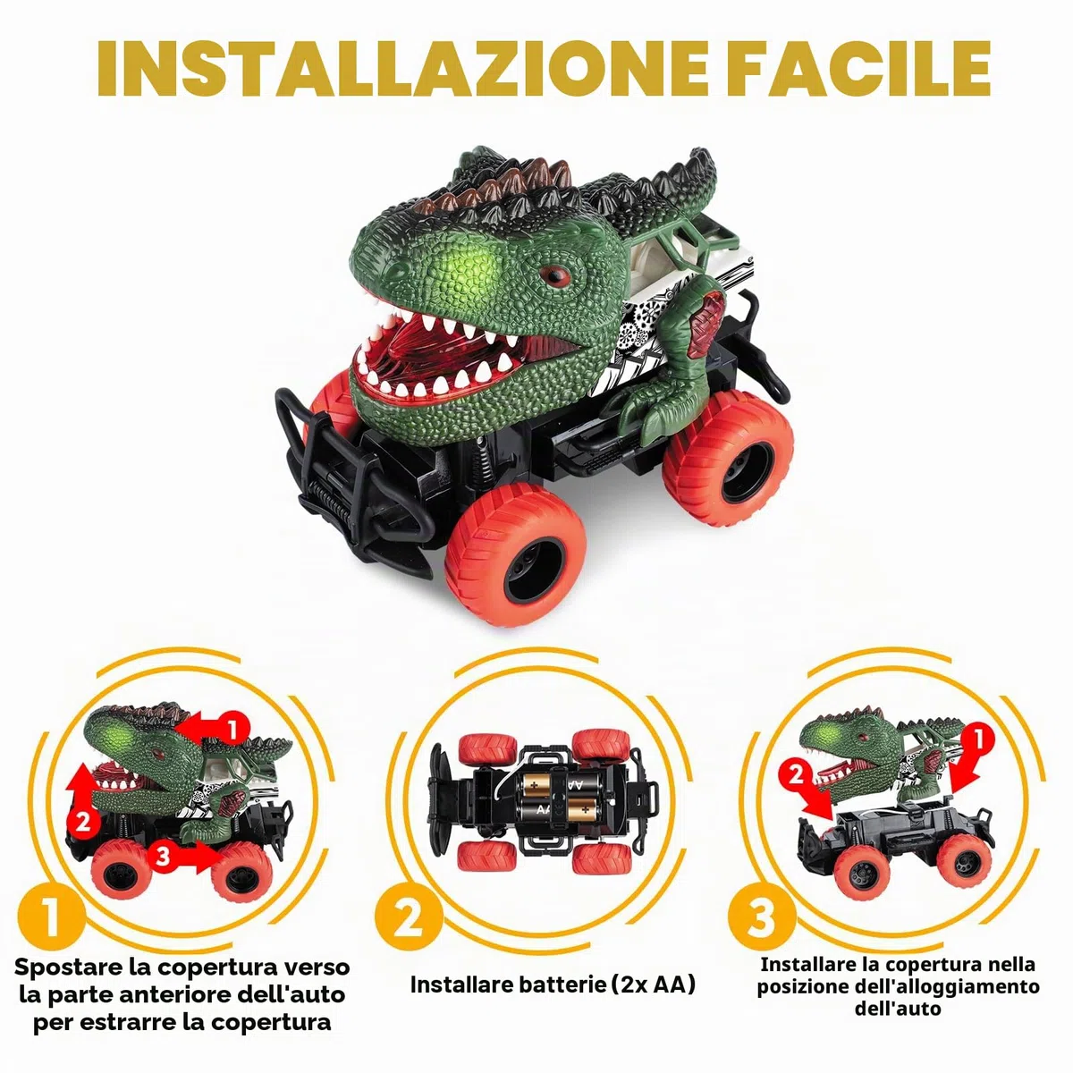 Delycazy Dinosauri Giocattolo per Bambini 3 4 5 6 7 8 Anni, Macchina Telecomandata Macchinine per Bambini, Camion Giocattolo Regalo per Bambino