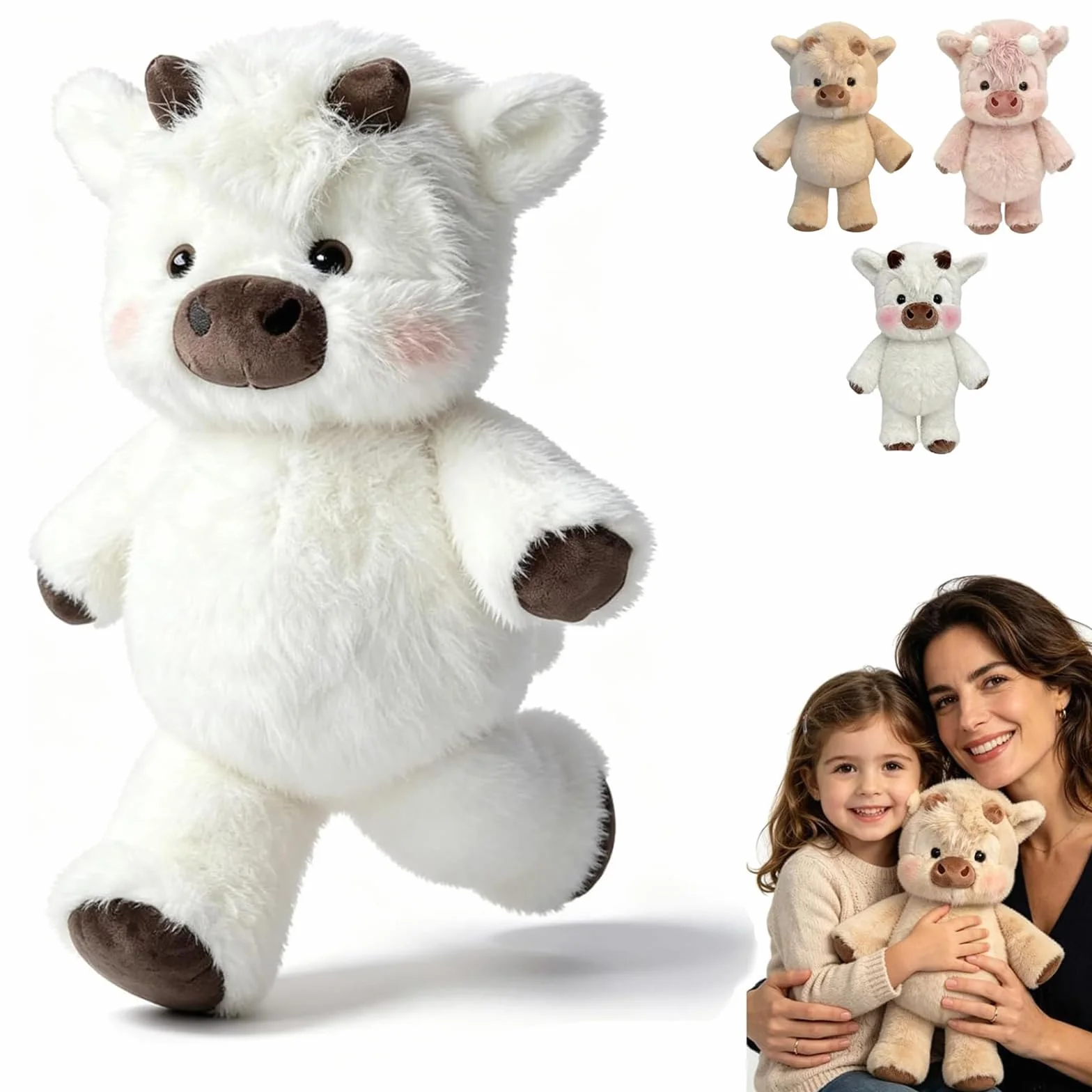 Highland Cow Peluche, realistica mucca highland peluche, morbido per adulti, decorazione fattoria, regalo per amanti degli animali (bianco)