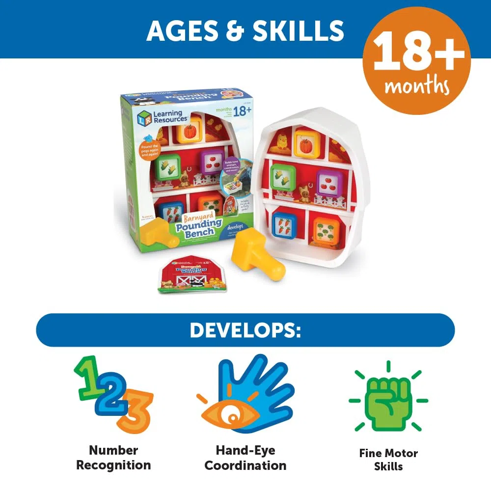 Learning Resources Panca per Martellare, 3 Pezzi, Età 18 Mesi+, Attività di Apprendimento Prescolare, Giocattoli Montessori per Bambini
