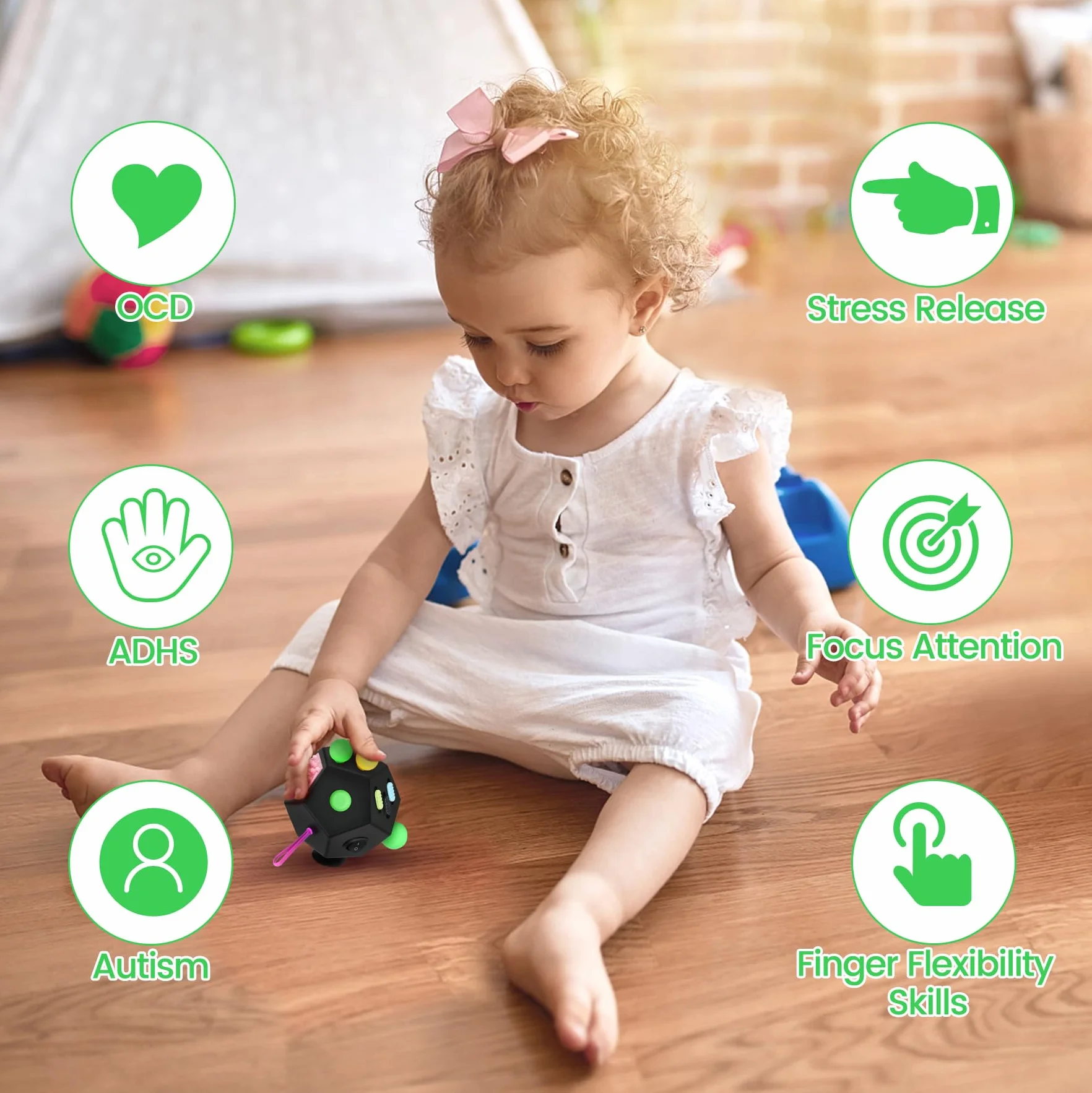 VCOSTORE Fidget Cube con 12 Lati - Originale Cubo Antistress Adulti Fidget Toys Ufficio Gadget Anti Stress Cube Per Tutte le Età Con ADHD, ADD, ASD, ADHD