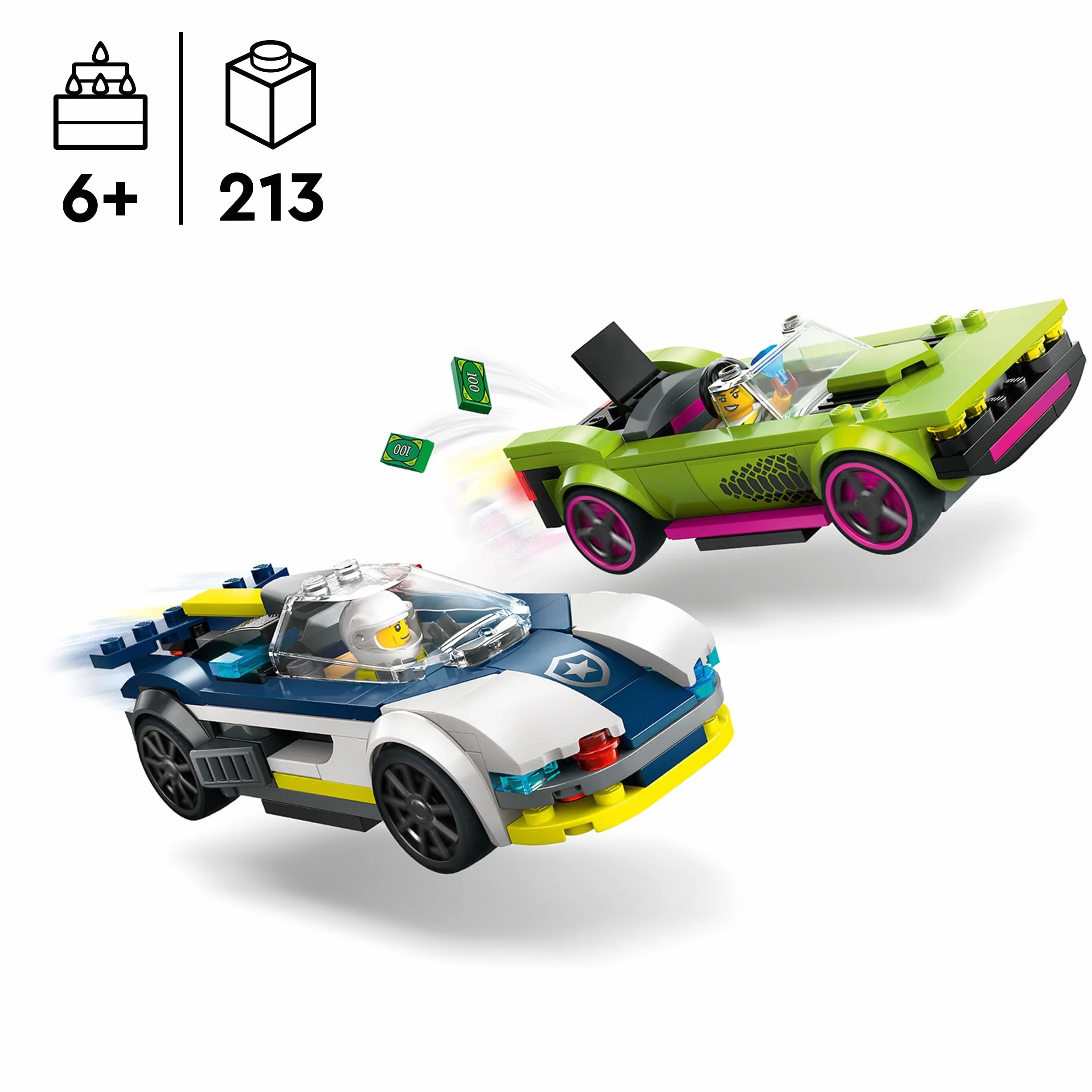 LEGO City Police Car and Muscle Car Chase, Racing Vehicle Toys for 6 Plus Year Old Boys & Girls, Fun Gift for Kids Who Love Pretend Play, Includes Officer and Crook Minifigures 60415