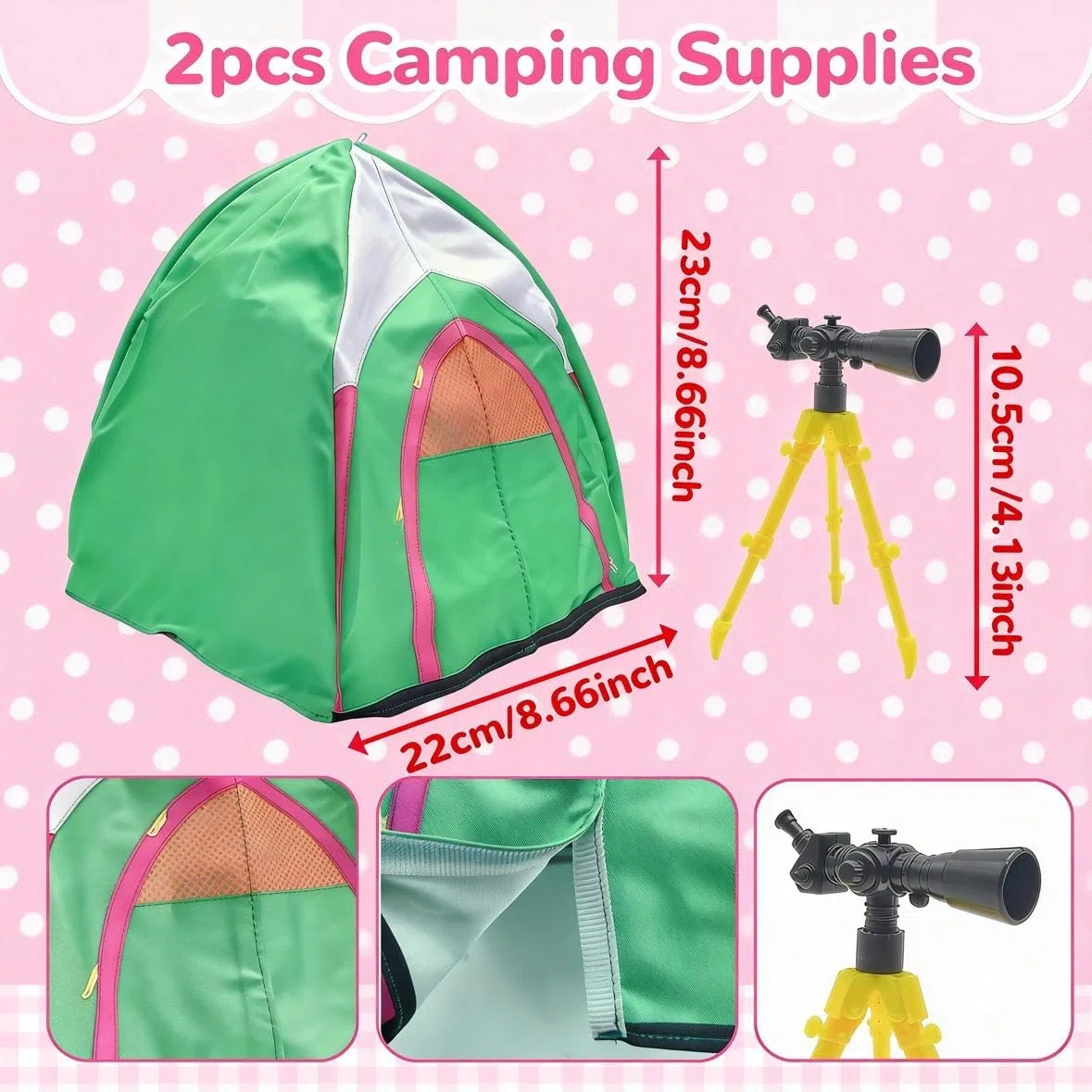 43 pezzi set di abbigliamento da campeggio compatibili con Barbie, accessori per bambole da 29,2 cm: 1 tenda per bambole, 4 vestiti, 4 scarpe, 4 cuccioli, 7 animali domestici, 1 accessorio binocolo