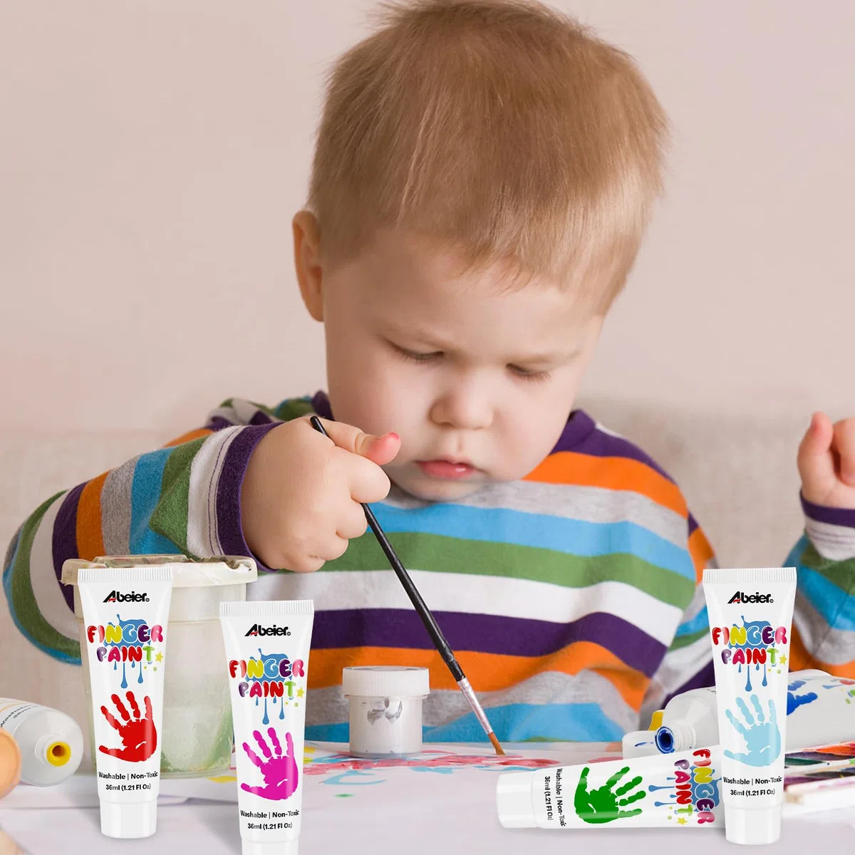 Abeier Vernice per dita 12 colori tempere lavabili bambino, vernice sicura per mani e piedi, forniture artistiche senza disordine per bambino