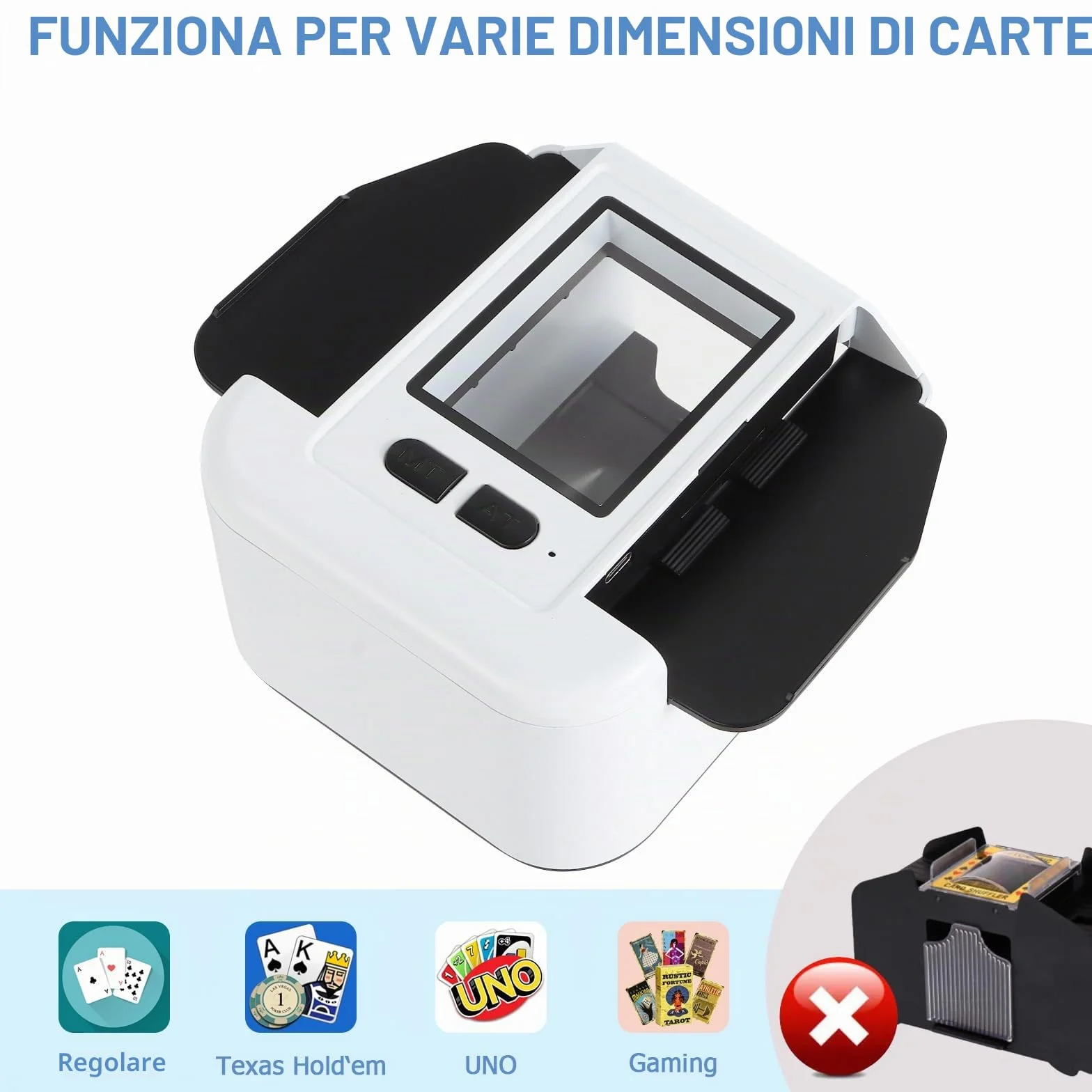 Mescolatore di carte automatico per 1-2 mazzi, batteria ricaricabile da 2000mAh, mescolatore elettrico a basso rumore per Poker, UNO, Blackjack, Phase 10 e altro – Mescolata con un tocco