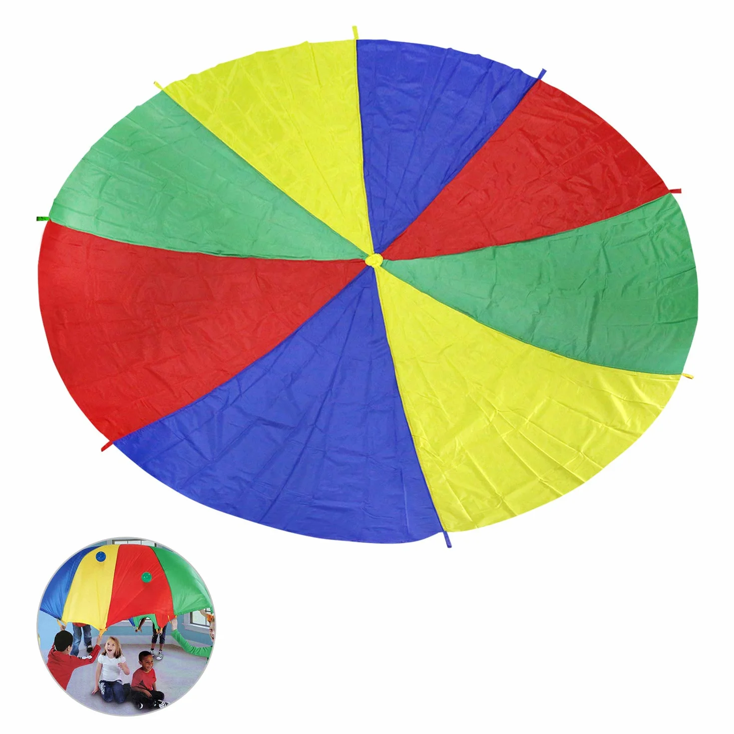 Ballery Paracadute color arcobaleno, 2M Paracadute da Gioco Arcobaleno da Gioco Set con 8 Maniglie per Bambini Attività da interno (6Ft)
