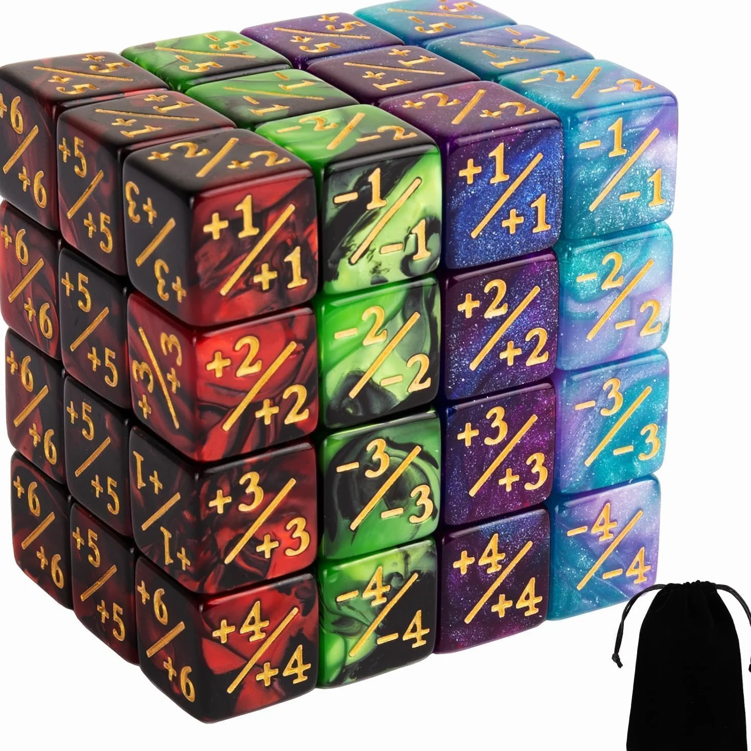 DAWRIS 48 pezzi contatori dade, token dade fedeltà compatibili con MTG, CCG, accessori per gioco di carte con sacchetti di immagazzinaggio
