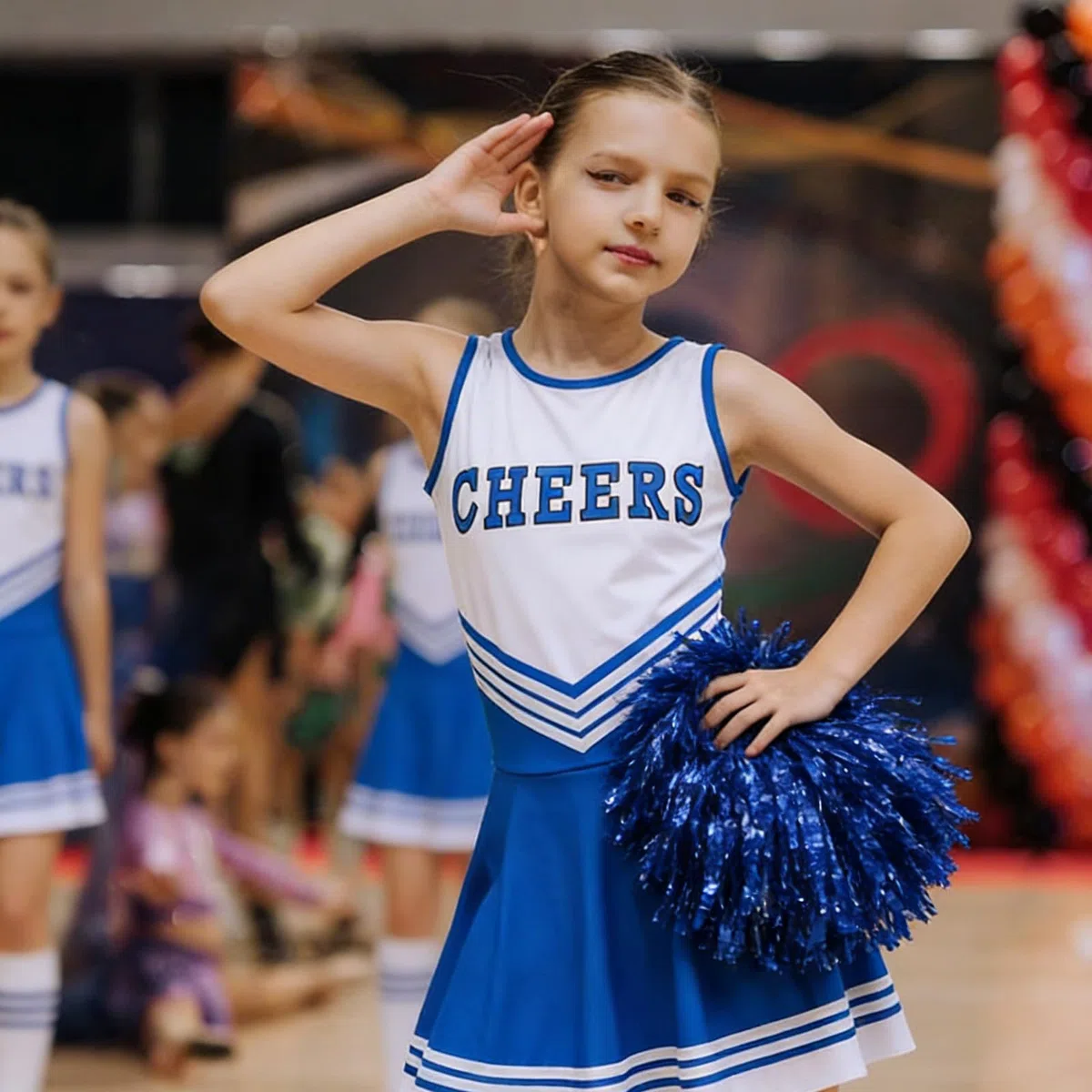 Cheerleader Costume Bambina, Vestito Cheerleader Bambina Ragazza Divise Abito, Bambini Cheerleading Outfit con Pompon Calcetines y 2 Adesivi, Carnevale Halloween Cosplay