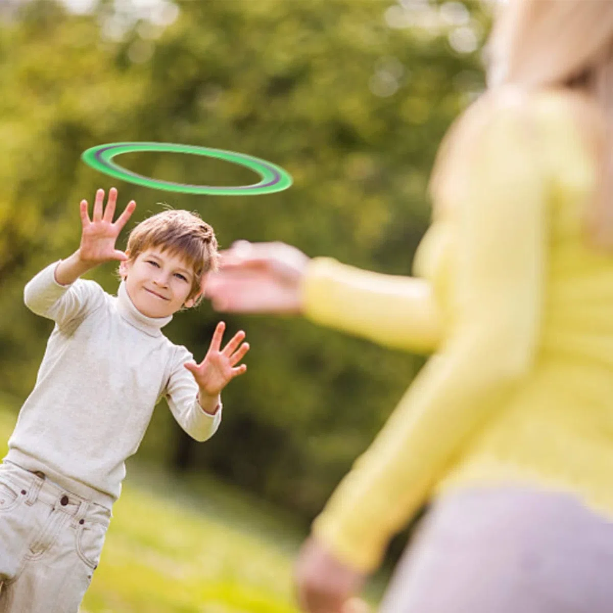 3 anelli volanti da 25 cm, per bambini, per attività all'aperto, parco giochi, divertimento in piscina (giallo, arancione turchese)