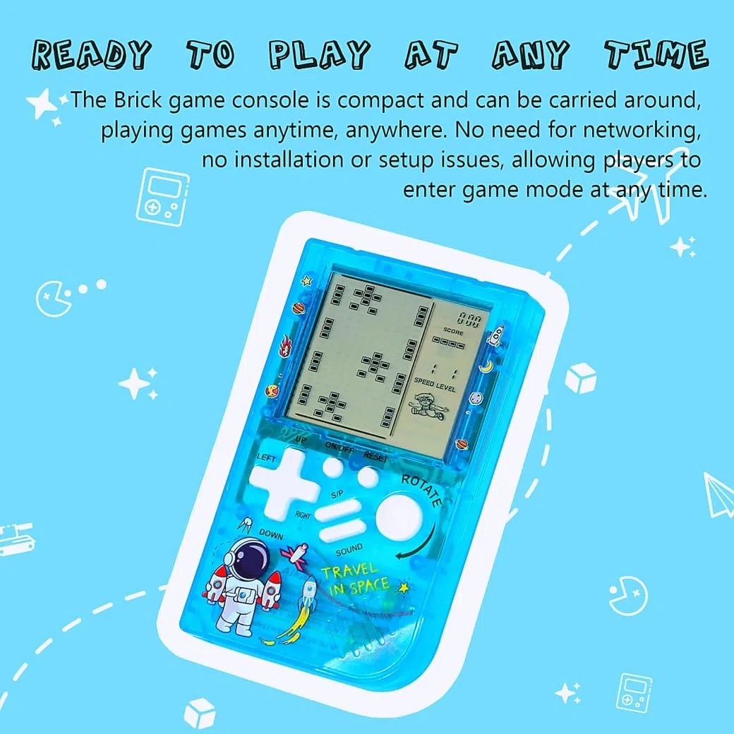 CZT Creativo trasparente piccolo Brick machine Console di gioco retrò Console di gioco portatile Puzzle interessante Regali per bambini Regali dello studente Console di gioco tascabile (Blue)
