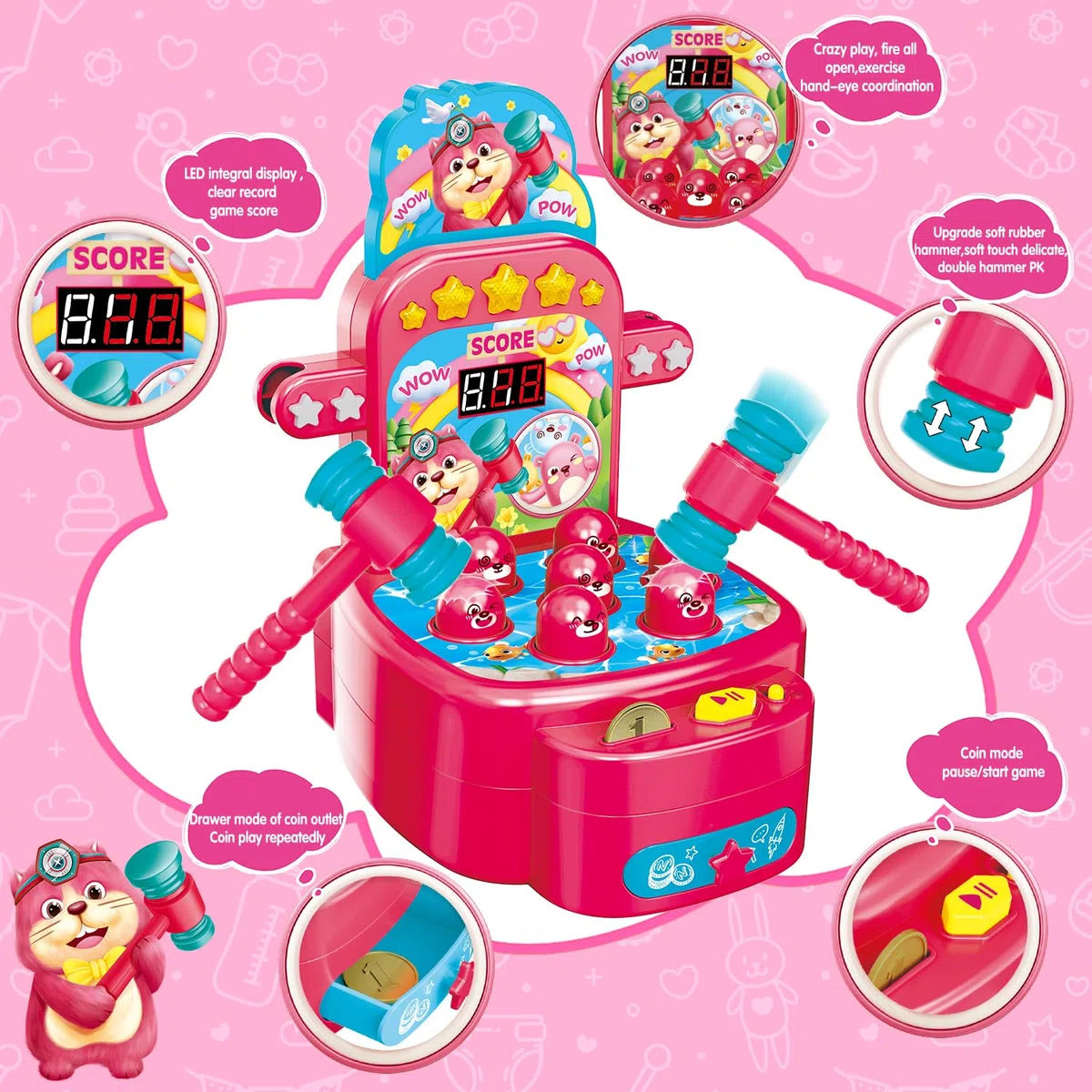 VATOS Giocattolo Martello, Mini Gioco elettronico Arcade, Gioco con 2 martelli, Gioco interattivo per Lo Sviluppo educativo per Bambini e Ragazzi di età 3 4 5 6 Anni