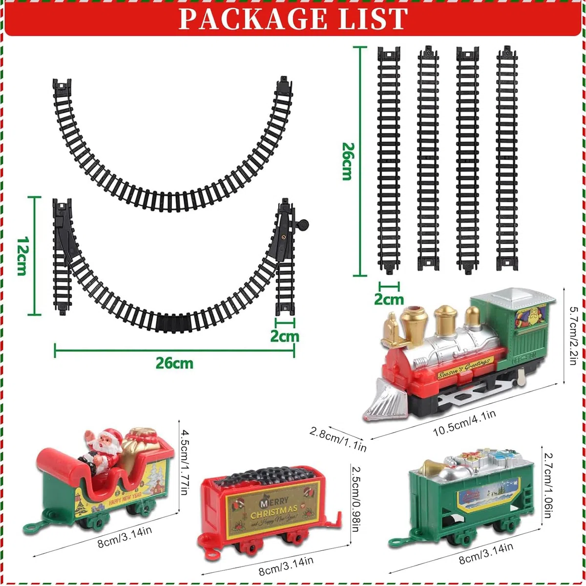 Trenino Natalizio Elettrico per Bambini, Treno con 4 Vagoni e Slitta Babbo Natale, Giocattolo Decorazione Albero di Natale, Pista Circolare 168 cm, Bambini