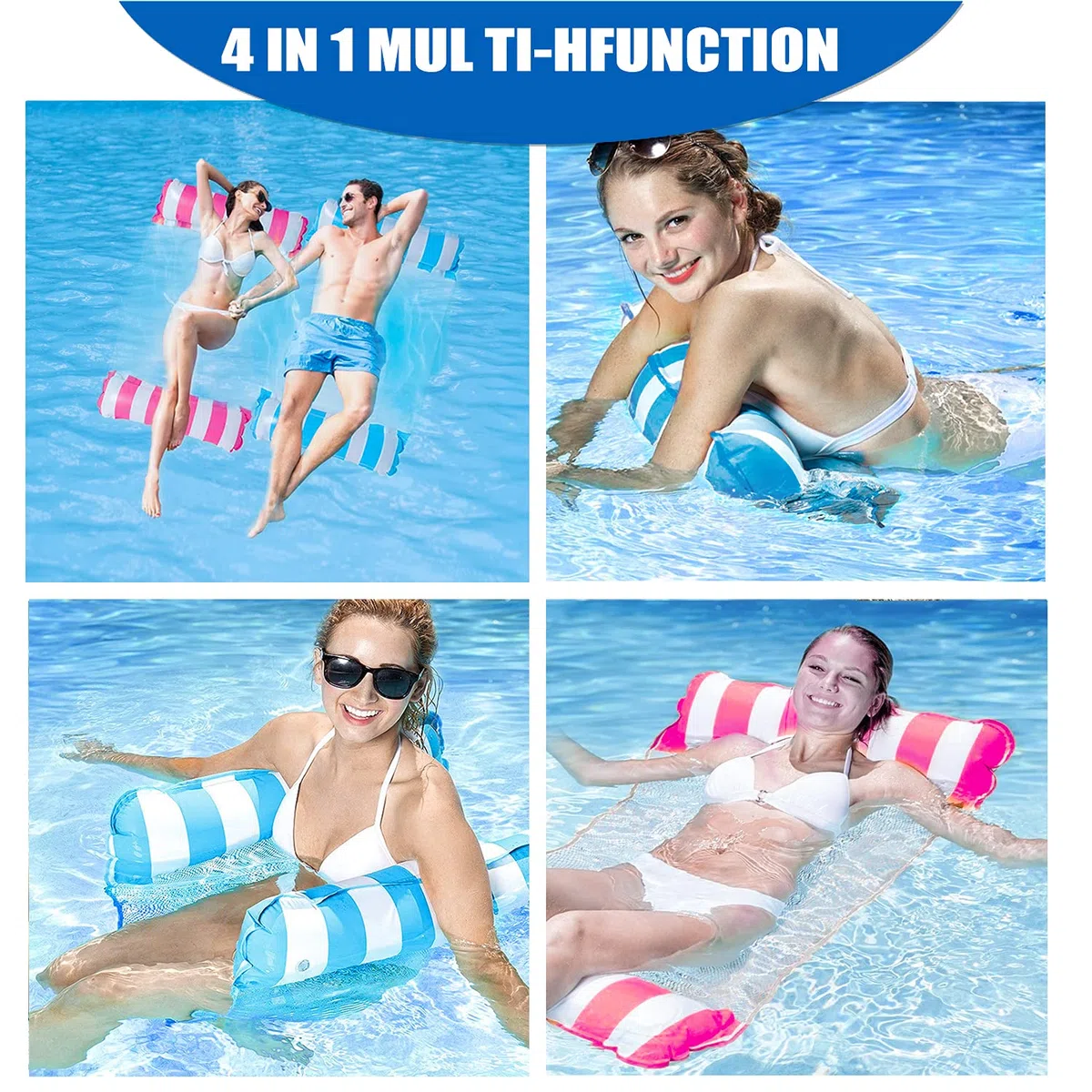Amaca Galleggiante, Materassino per Piscina 4 in 1, Amaca Mare con Pompa ad Aria, Accessorio per La Piscina per Adulti, Poltrona Galleggiante Piscina