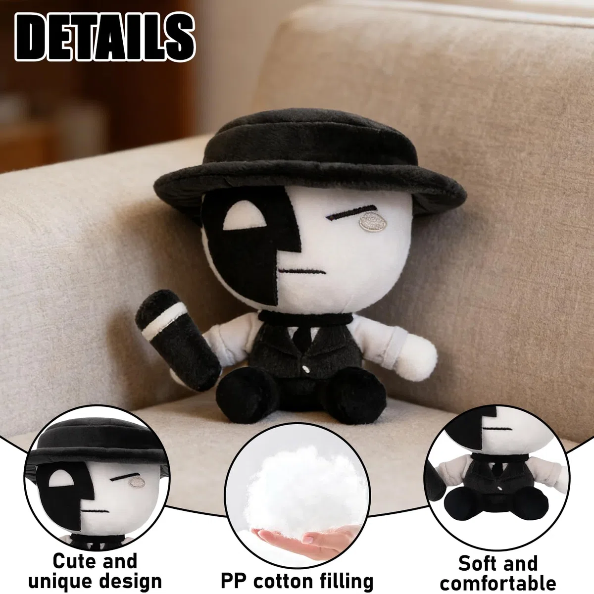 Die of Death Plush Toy, Artful da Death Peluche, Peluche Artful from Die of Death, Peluche Artful Die of Death, Mafiaso Peluche, Morbido Pupazzo da Collezione dal Gioco Die of Death, Regalo per Fan