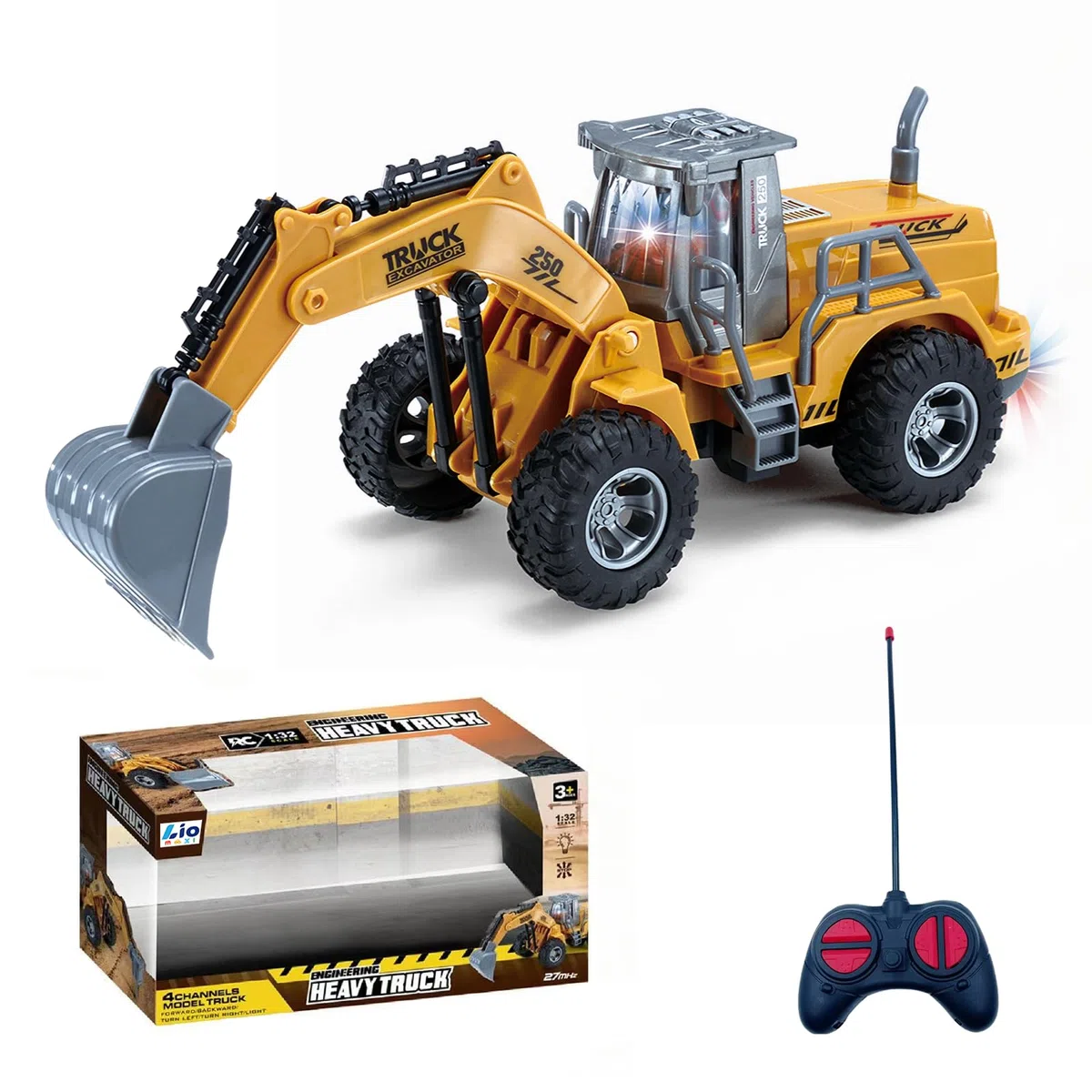 4 Canale 1:32 escavatore telecomandato giocattolo,con luci lampeggianti,telecomando senza fili,Trattore Digger Giocattoli per bambini,per Regali Per Bambini Dai 3 4 5 6 7 Anni