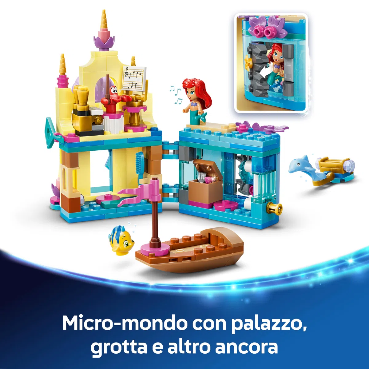 LEGO | Disney Princess Il Magico Mini-Palazzo di Ariel - Castello Giocattolo della Sirenetta con Micro-Bambolina e Figure di Sebastian e Flounder - Regalo per Bambine da 5 Anni in su - 43285