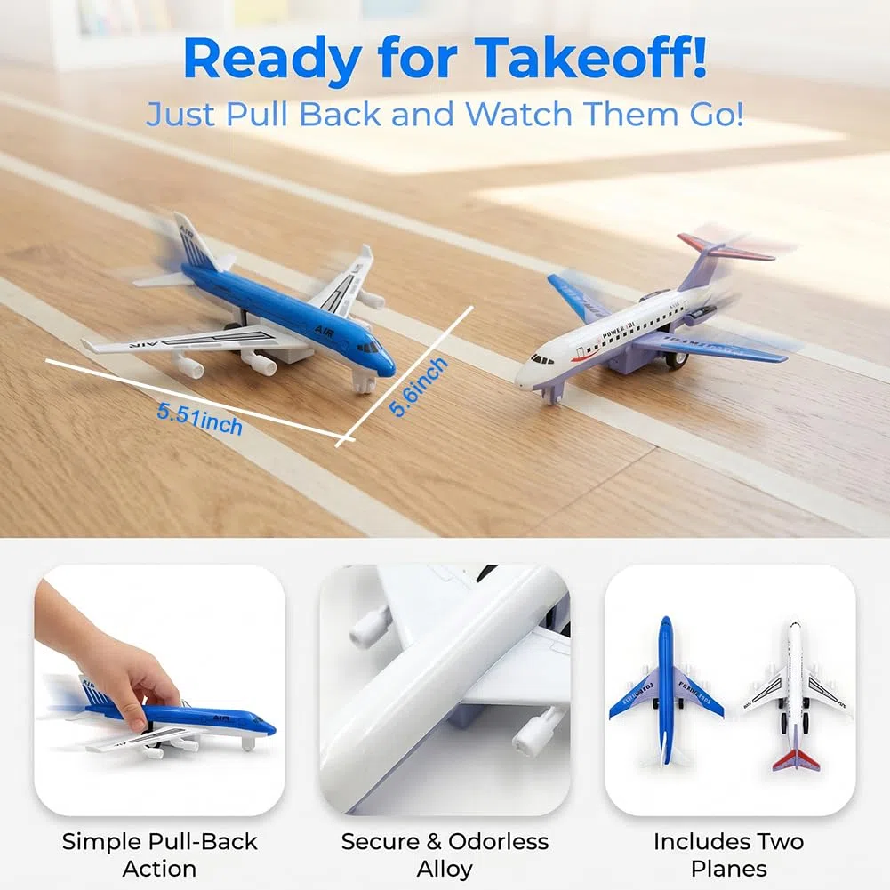 Bianco e Blu Aereo Giocattolo, 2 Pezzi Modellino Aereo, Giocattoli Educativi con Funzione di Ritiro, Miniatura Deco Aeroplano Giocattolo Natale Compleanno Regalo