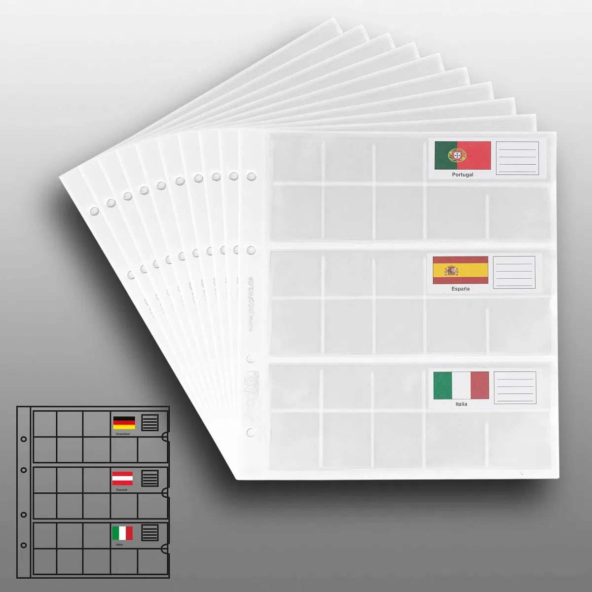 10 Small Prophila Kobra Coin Sheets for Euro Coins with Flags Cards
