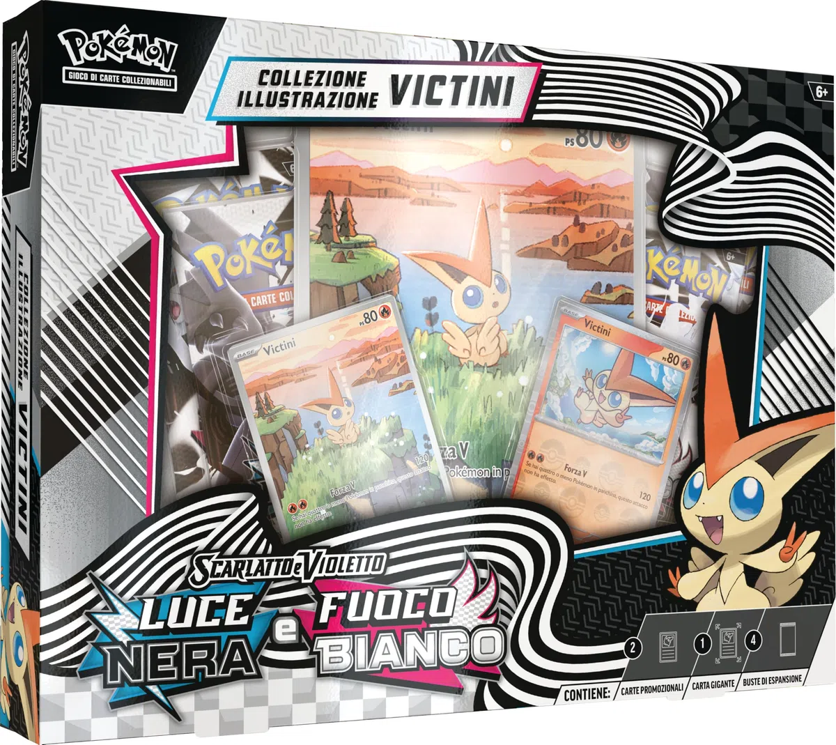 Pokémon: collezione illustrazione Victini - Unima del GCC Pokémon (una carta olografica a figura intera, quattro buste di espansione e una carta olografica gigante in stile rara illustrazione)
