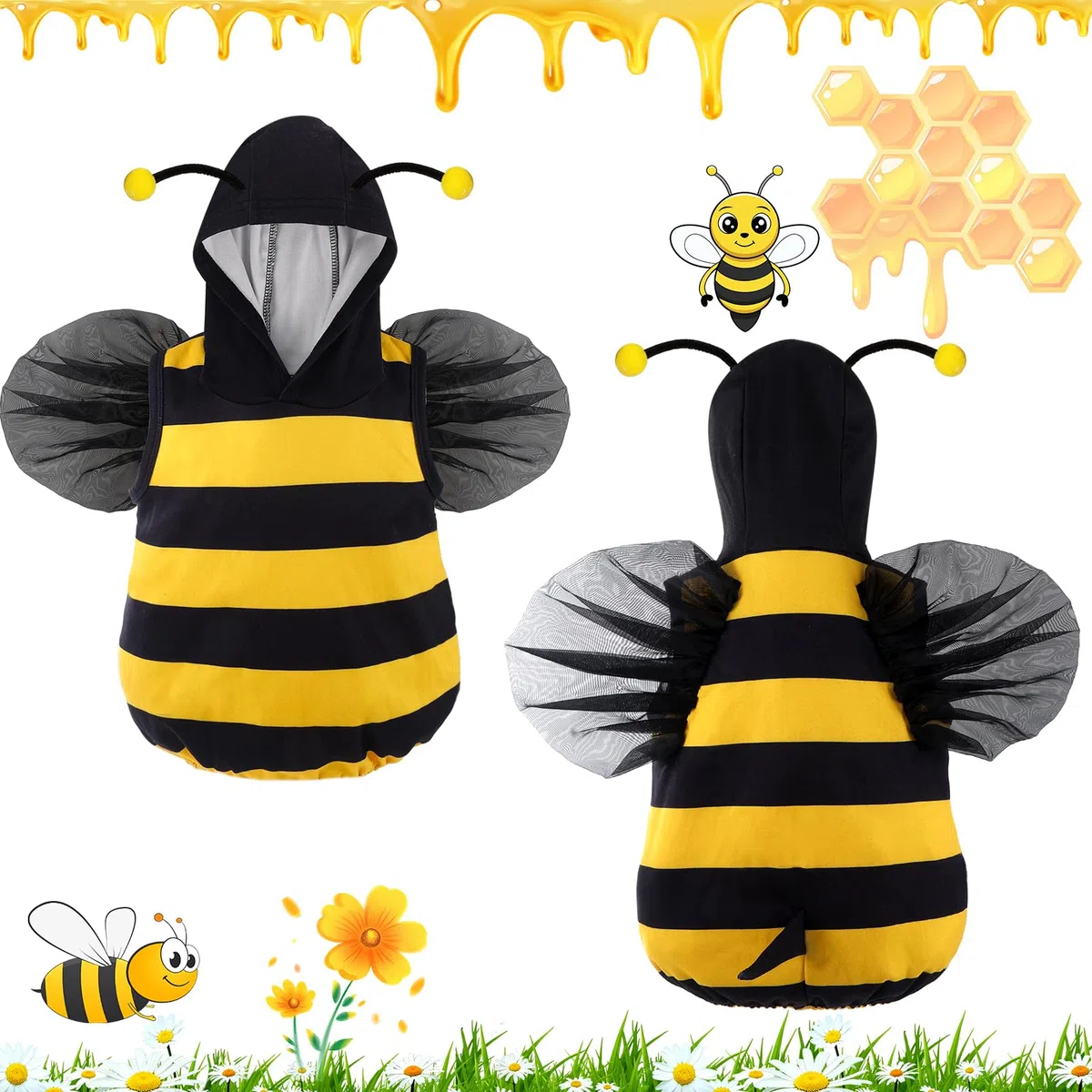 Costume da Ape Dinosauro per Bambino Bambina Body Pagliaccetto Tutina Bebè Vestito Carnevale Halloween Feste 0-3 Anni