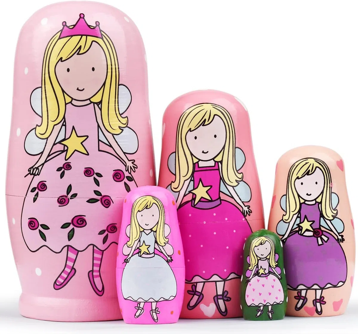 5 Pezzi Matrioska Bambola in Legno, Matrioska Russa Classica, Decorazione Casa Tradizionale,Impilabili Bambole Set per Feste, Festival, Soggiorno, Decorazioni per la Camera da Letto