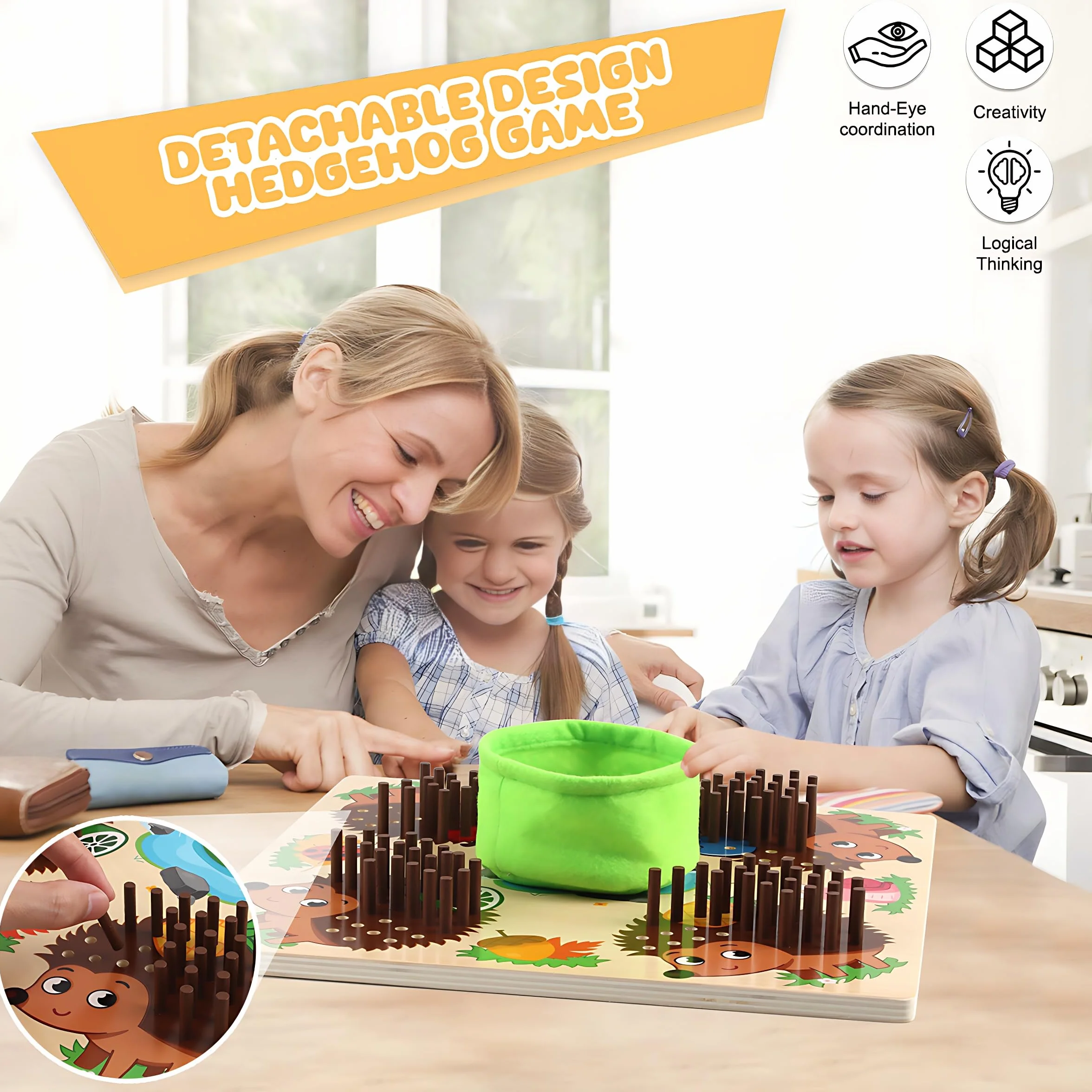 Gioco di Dadi per Riccio, Giochi di Società in Legno, Abilità Motorie Giocattoli Educativi da Tavolo, Giochi Legno Montessori per Bambini 3 4 5+anni, Adulti, Famiglia e Feste