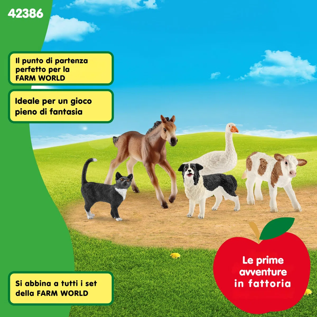 SCHLEICH FARM WORLD | Animali della Fattoria Bundle 42386 | Set con vitello, puledro, gatto, cane e oca | figure realistiche per bambini dai 3 anni | 5 pezzi | solo su Amazon