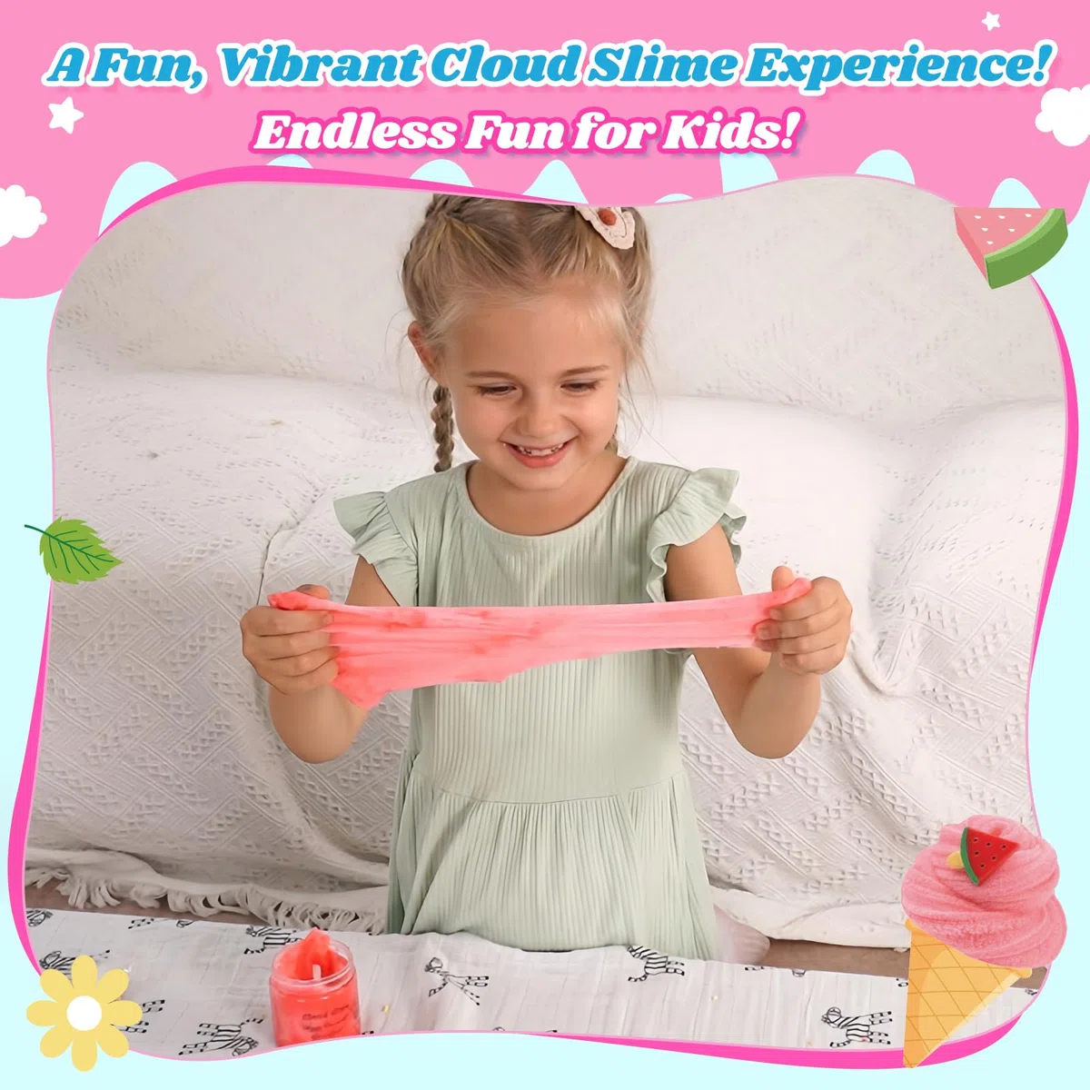 Set Slime Nuvola 2 Pezzi con Charms Anguria Rossa e Menta – Slime Profumato Fai-da-Te per Bambini e Bambine – Giocattolo Antistress Educativo – Regalo di Compleanno e Festa