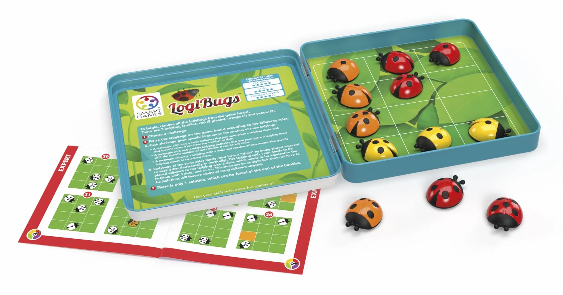 SmartGames - Logibugs, Magnetic Puzzle Game in Tin with 48 Challenges, Ages 6+