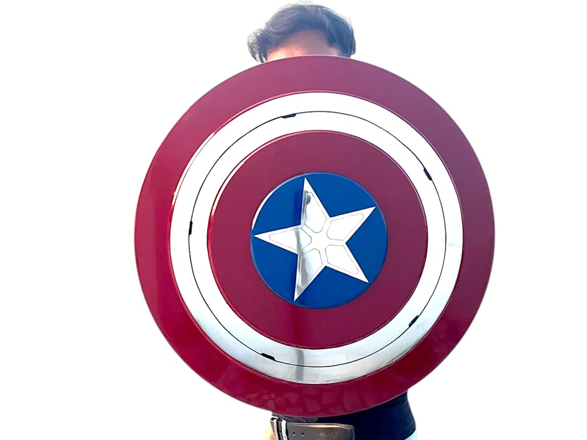 Captain Shield America - Scudo rotondo in metallo, acciaio dolce con impugnatura in pelle, decorazione da parete per giochi di ruolo cosplay, regalo di Natale e Ringraziamento