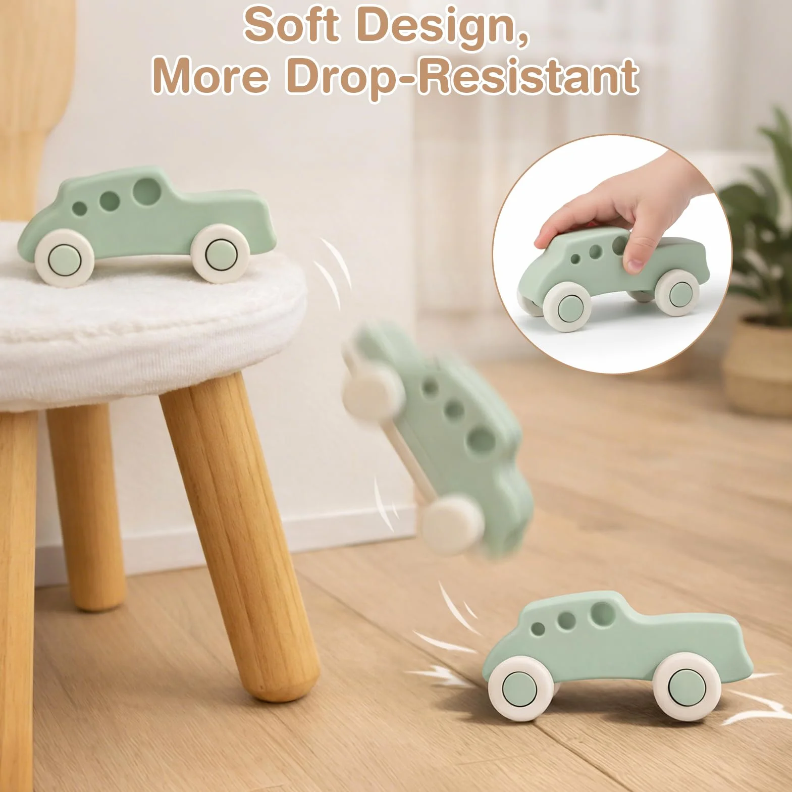 Vanplay Macchinine per Bambini, Giochi Bambini 1 Anno Giochi Montessori 6 Mesi+ Silicone Dentizione Neonato Regalo Bambino 1 Anno (4 Pezzi)