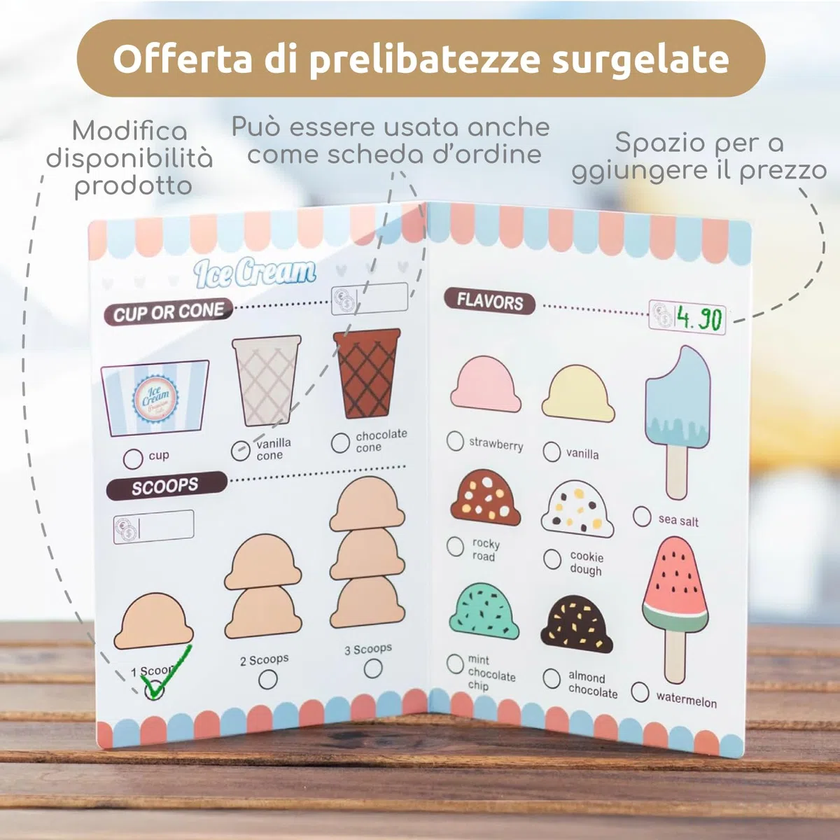 umu gelateria per Bambini in Legno gelateria con Accessori da Cucina (Gelato, Palline di Gelato, Coni Gelato, ECC.), Negozi di Cucina per Bambini e Accessori per Giochi di Ruolo, Giocattoli in l