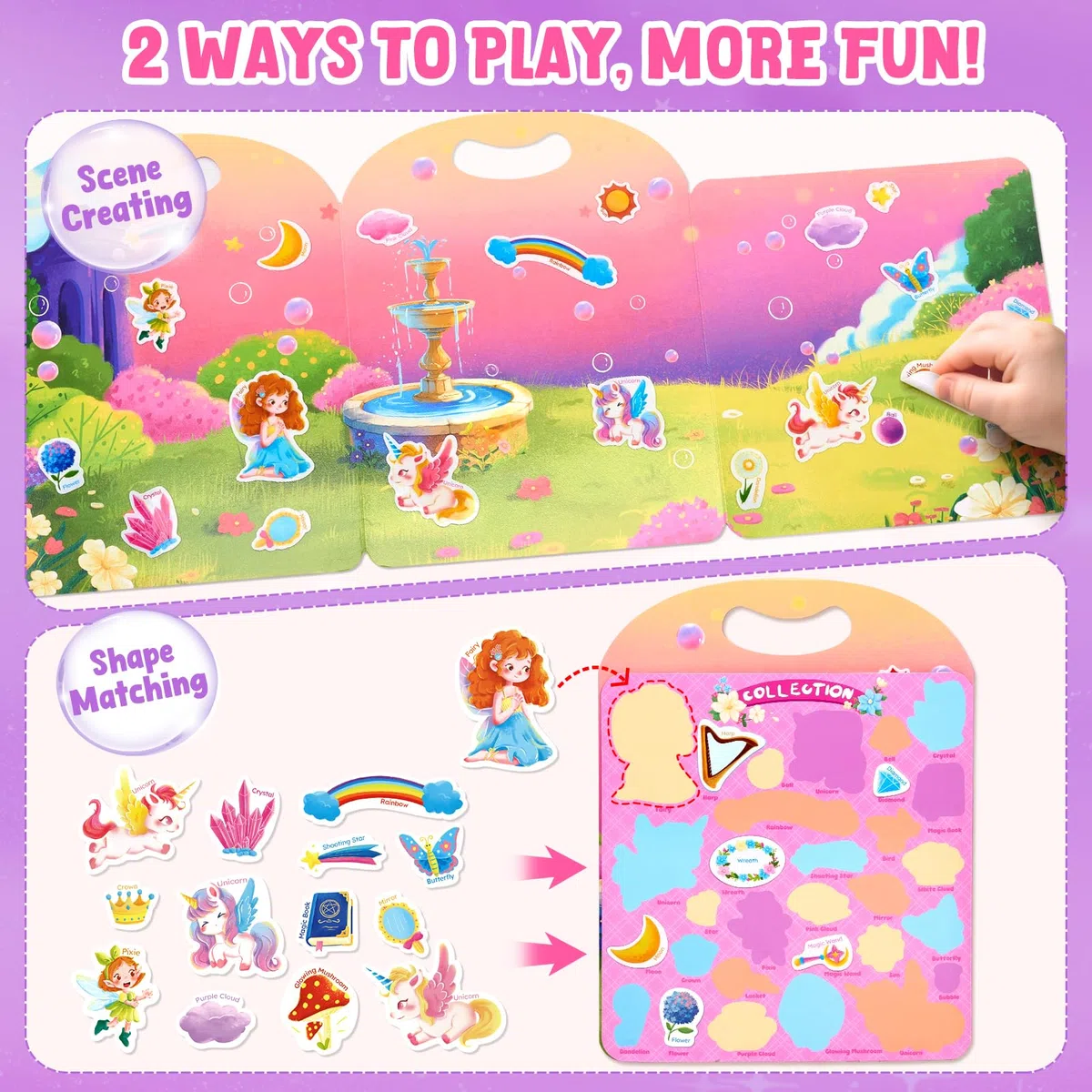 JoyCat 3 Libro Adesivi Attacca e Stacca Bambini: Unicorno, Fate, Sirena, 90 Stickers Bambini 3 4 5 6 Anni, Libri Attività con Adesivi Riutilizzabili, Giocattoli da Viaggio, Regalo Educativo Compleanno