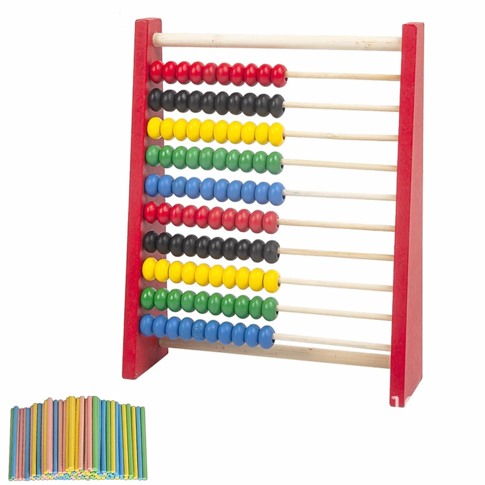 Bavooty Abaco Scuola Primaria,Pallottoliere per Bambini Legno,Abaco Legno Calcolatrice,Abaco di Montessori con 100 Bastoncini Contare,Superficie Liscia e Colori Vivaci