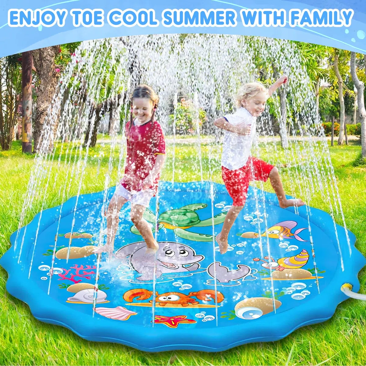 Purpledi Tappetino Gioco d'Acqua per Bambini, 170cm Splash Pad, Giocattoli Splash Play Mat Giochi all'Aperto Estate Giochi Acqua Giardino Piscina Gonfiabile Giocattoli Gonfiabili