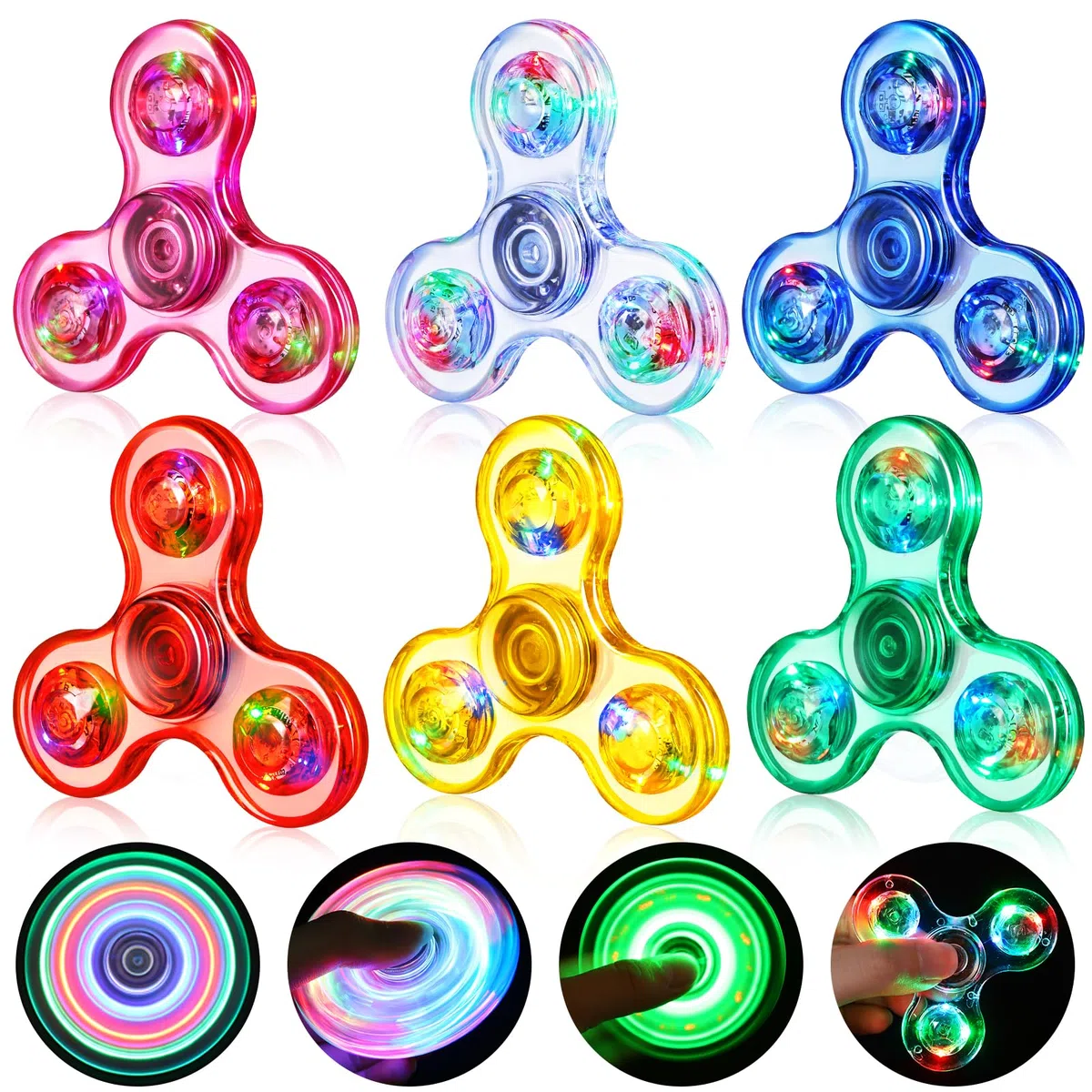 Gigilli Fidget Spinner Confezione da 6, Ripieni per cestini Natale Bomboniere LED Light Up Fidget Spinner, Natale Regali riempitivi per uova di Pasqua per bambini.
