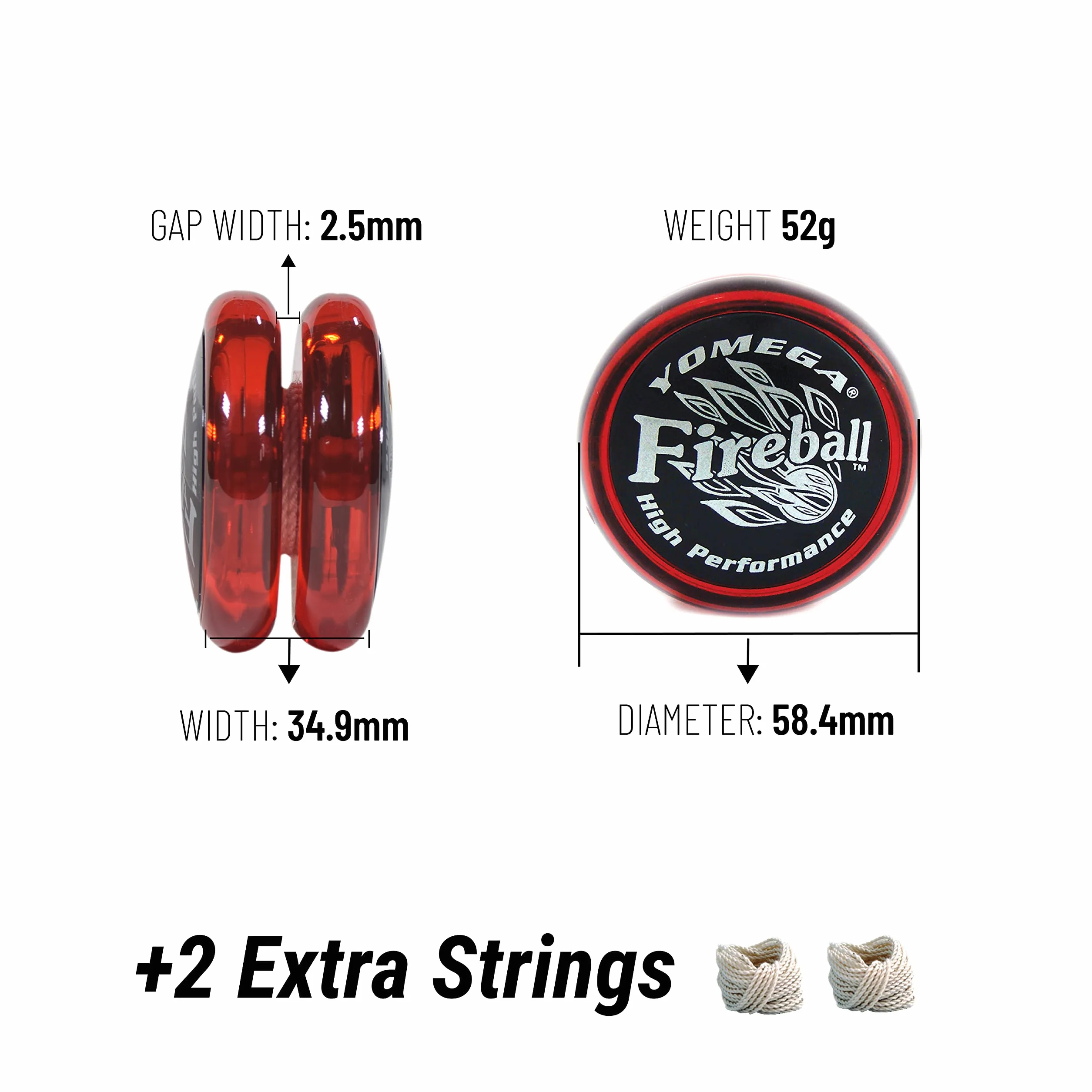 Yomega Fireball – Transaxle Yoyo Professionale e reattivo, ideale per bambini e principianti in modo che possano essere prodotti come professionisti + 2 corde aggiuntive