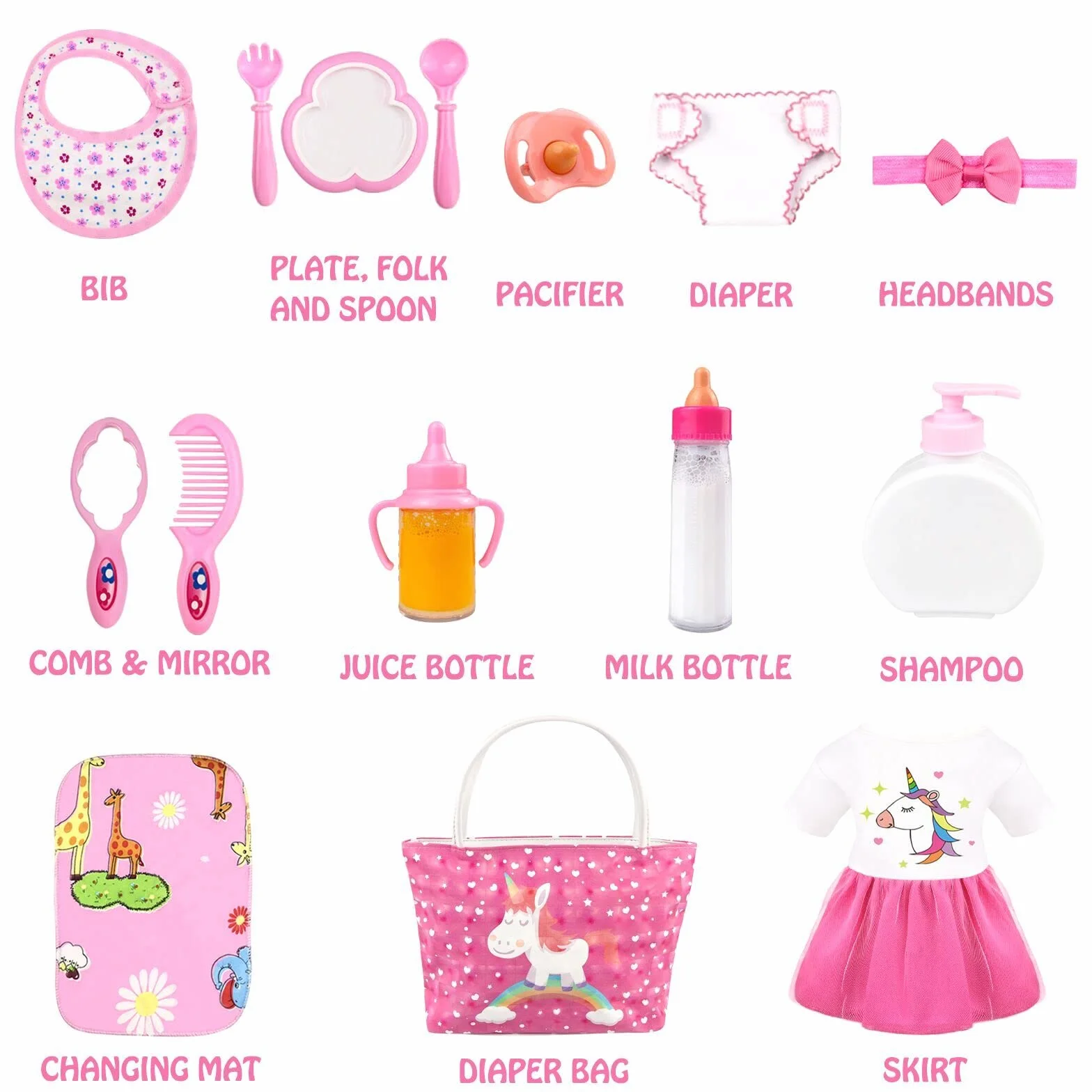 Accessori per bambole - Set di Alimentazione e Cura per Bambole con Biberon e Pannolini per Ragazze, Regalo Giocattoli per Bambini, Vestiti per Bambola Adatta 14-16 Pollici e 18 Pollici Bambola