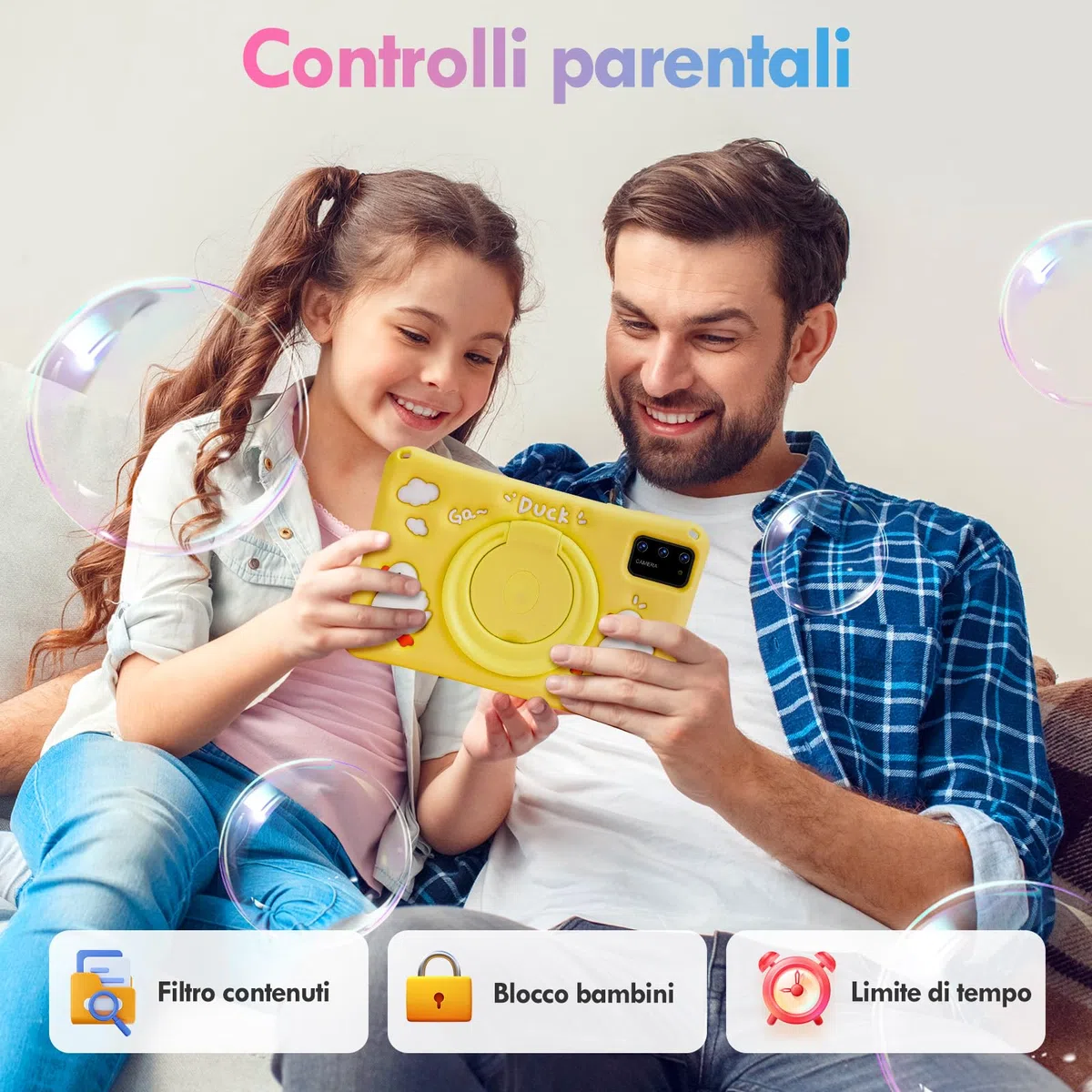 Tablet Bambini 7pollici, Android 13, Octa-Core, 8GB+64GB (esp. 256GB), 5800mAh Batteria, Doppia Cam. 5MP+8MP, Software Bambini