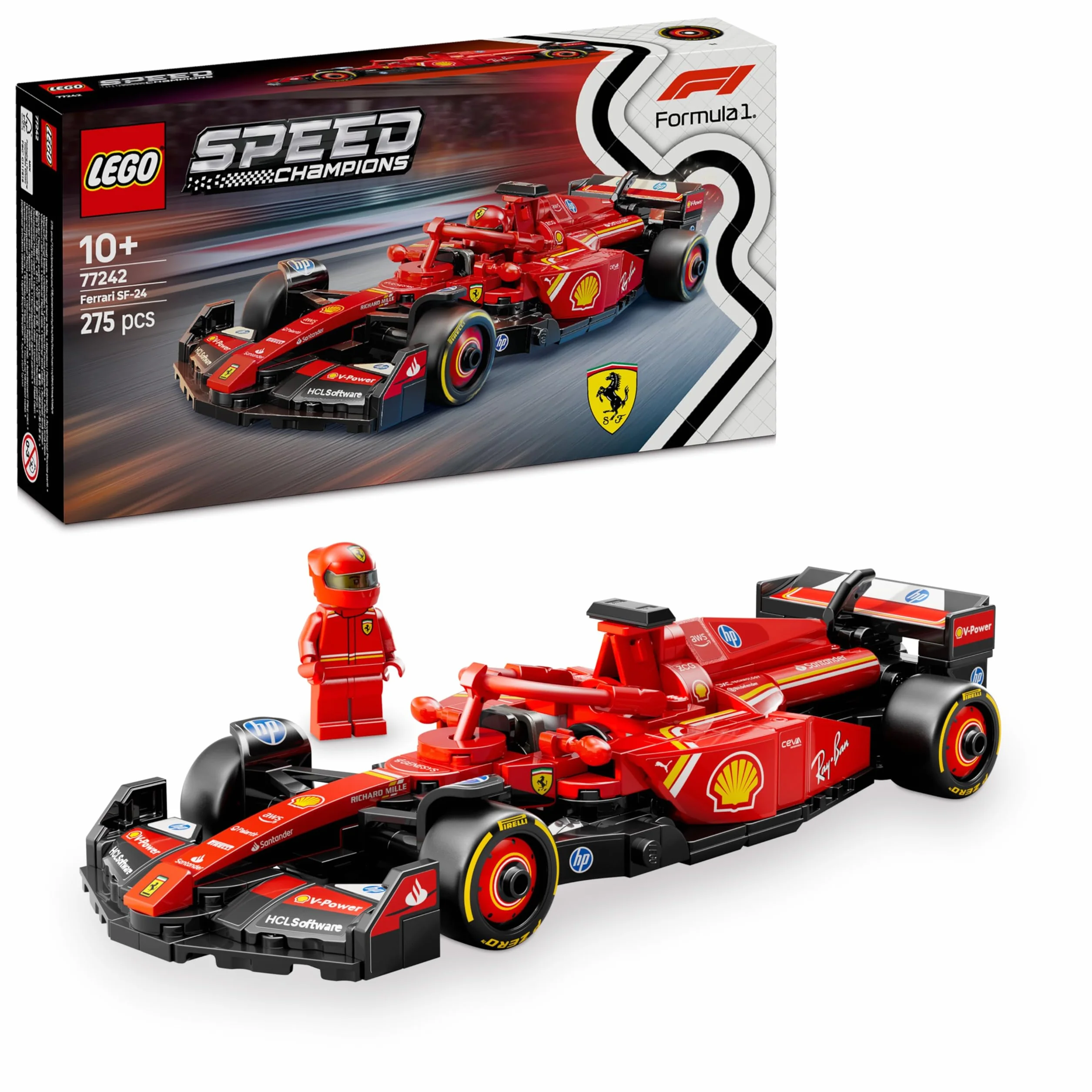 LEGO Speed Champions Ferrari F1 SF-24 77242 Auto da Corsa Giocattolo da Collezione con Minifigure Pilota