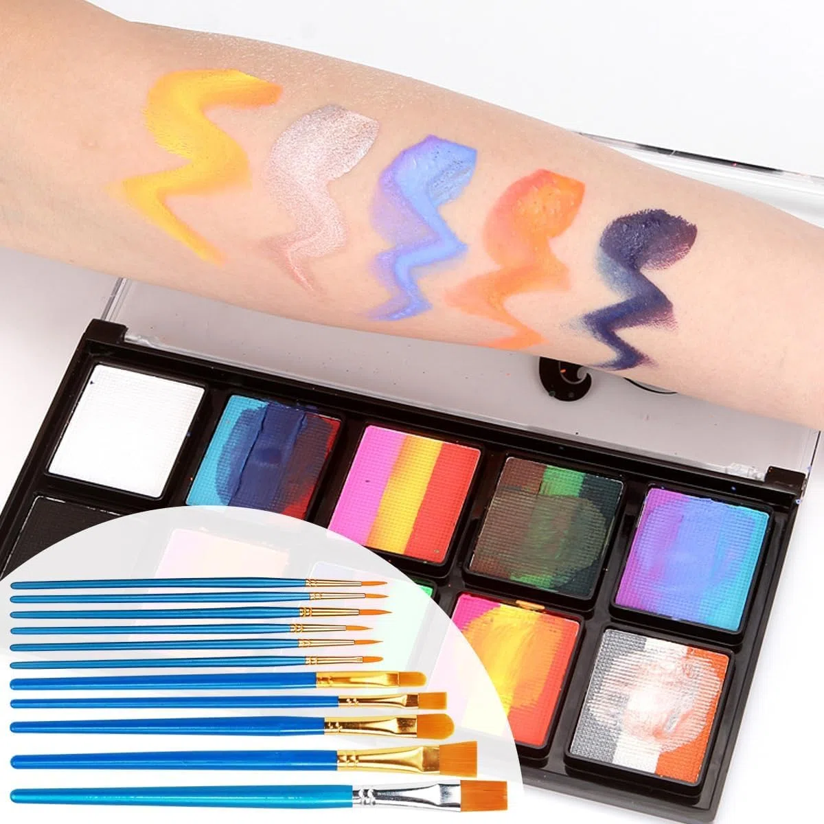 Truccabimbi Trucco per Bambini, Truccabimbi Kit Anallergici Atossici 26 Colori per Body Painting, Trucca Bimbi Viso con 40 Stencil Tatuaggio, Adatto per Halloween, Carnevale, Natale