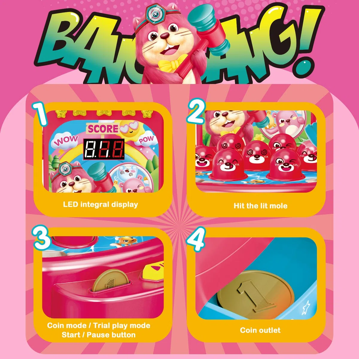 VATOS Giocattolo Martello, Mini Gioco elettronico Arcade, Gioco con 2 martelli, Gioco interattivo per Lo Sviluppo educativo per Bambini e Ragazzi di età 3 4 5 6 Anni