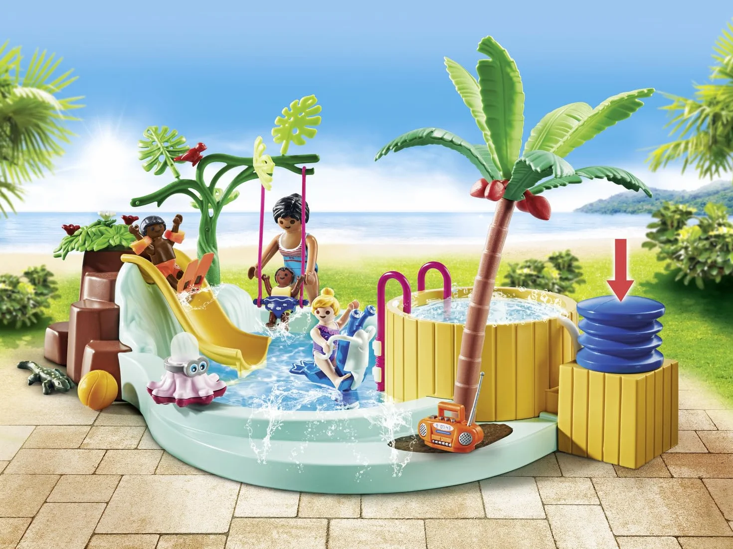 PLAYMOBIL myLife Promo Pack 71529 Piscina con Vasca idromassaggio, Divertimento Acquatico, Inclusi Scivolo a Onde, Dondolo a Molla e Altalena per Bambini, Giocattolo per Bambini dai 4 Anni in su