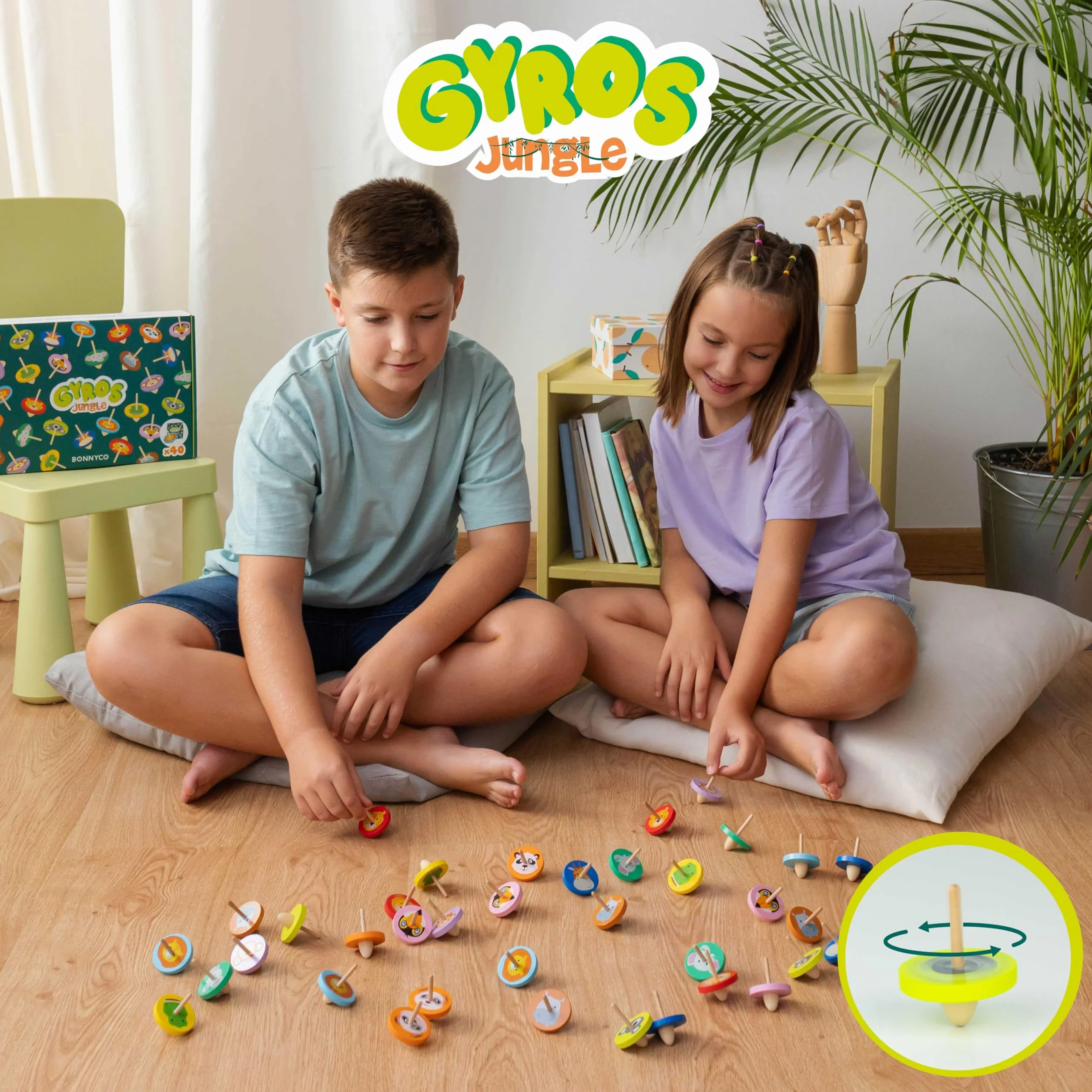 BONNYCO Trottola Bambini Legno Pack 40 Animali Giungla. Trottole Gadget Compleanno Bambini, Mini Giochi Regalini Fine Festa Compleanno. Regalino Fine Festa Dopo Invitati, Pensierini Giochini Scuola