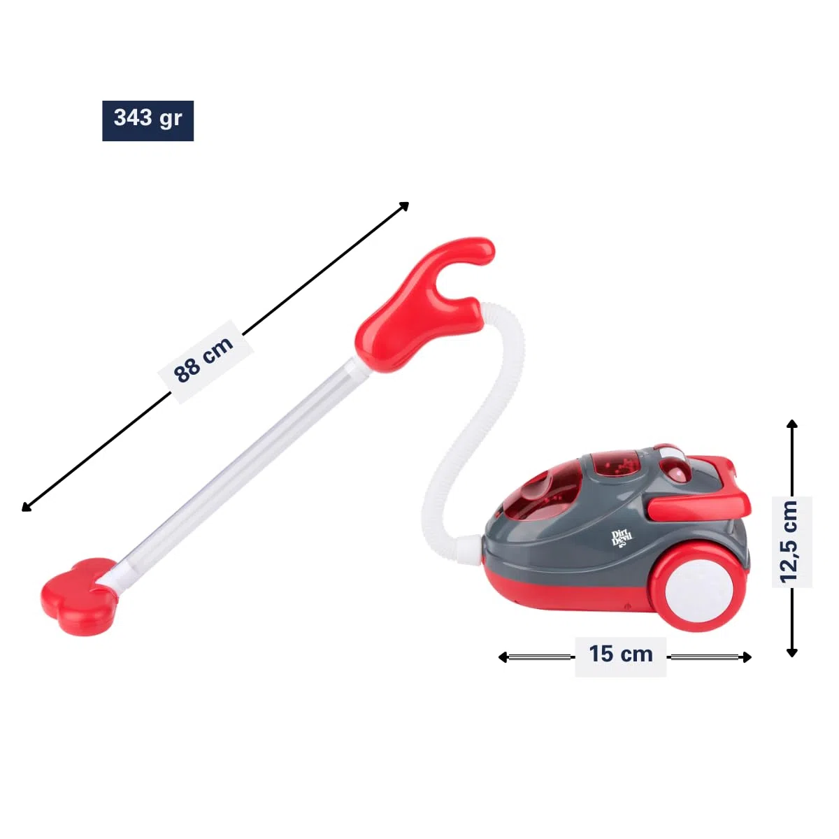 Dirt Devil Aspirapolvere Giocattolo con Tubo Flessibile - con Effetti Sonori e Particelle Rotanti - Giocattolo senza Fili per Bambini dai 3 anni - 88 x 15 x 12,5 cm - Rosso/Grigio