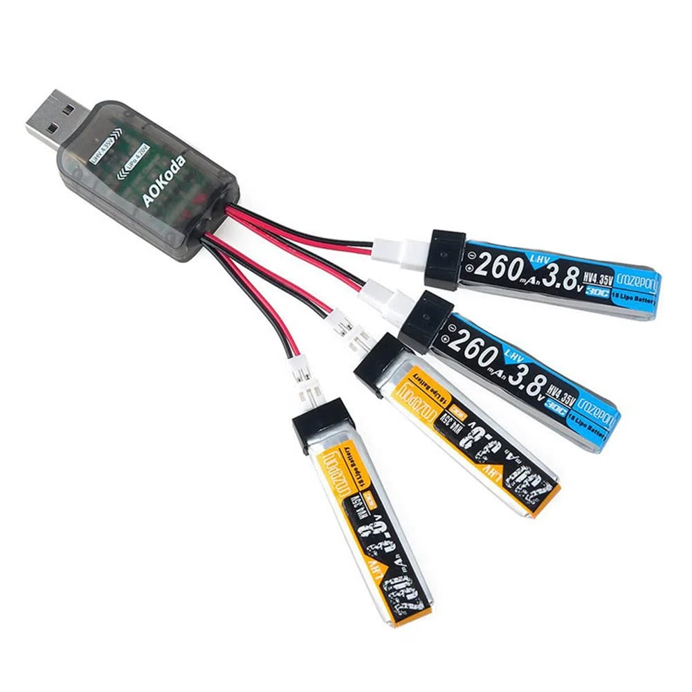 Caricabatterie Micro USB 4CH per batteria connettore Mcpx/Molex/JST per batteria 1S 3.7V Lipo LiHV 3.8V per elicotteri RC ecc.