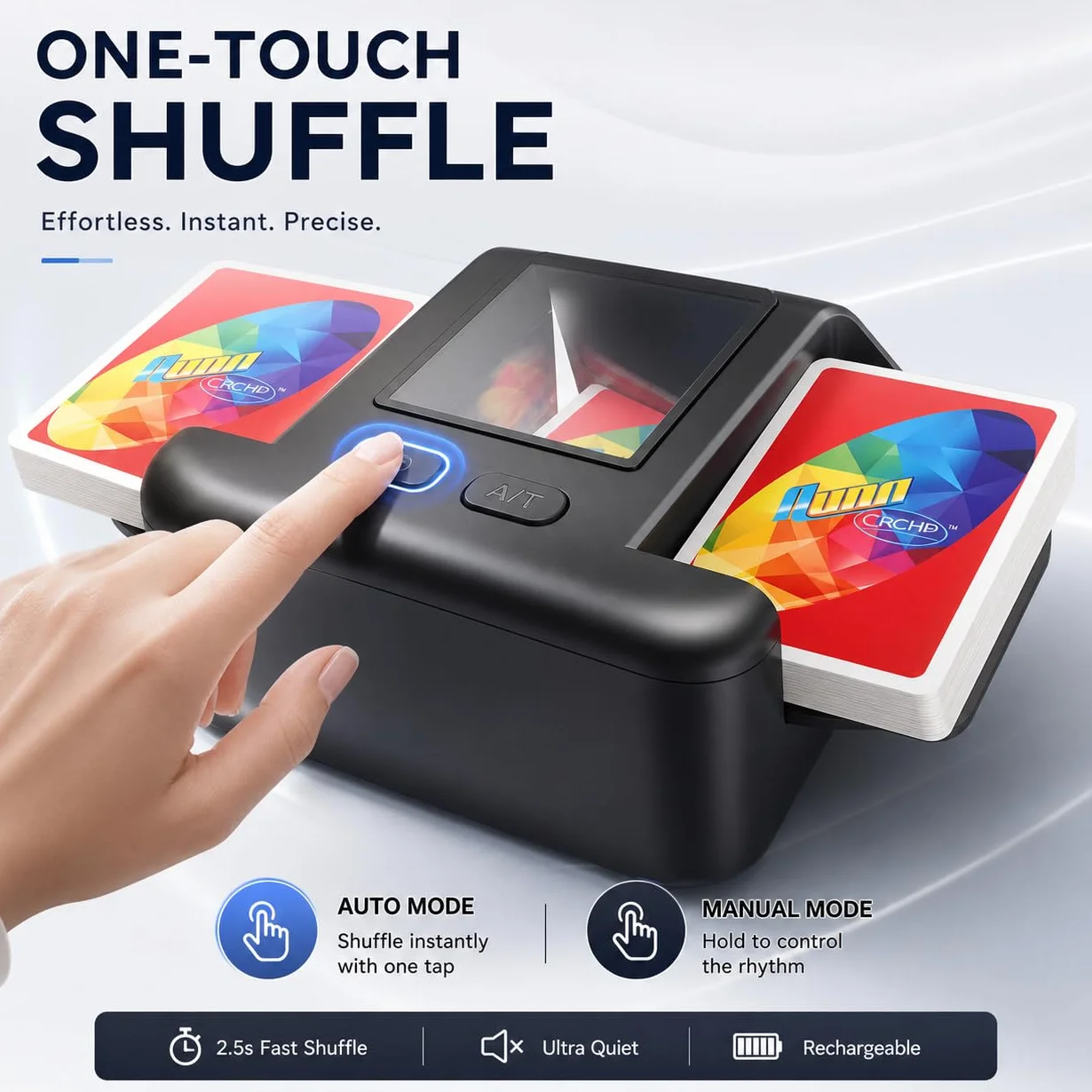 Mescolatore Automatico di Carte, Mischia Carte con Batteria Ricaricabile 2000mAh, Miscelatore a Basso Rumore per Poker, Uno, Skip Bo (Nero)