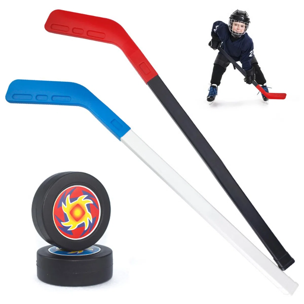 Set da Hockey per Bambini in PP, 2 Bastoncini e 2 Palline, per allenamenti e Giochi Indoor/Outdoor