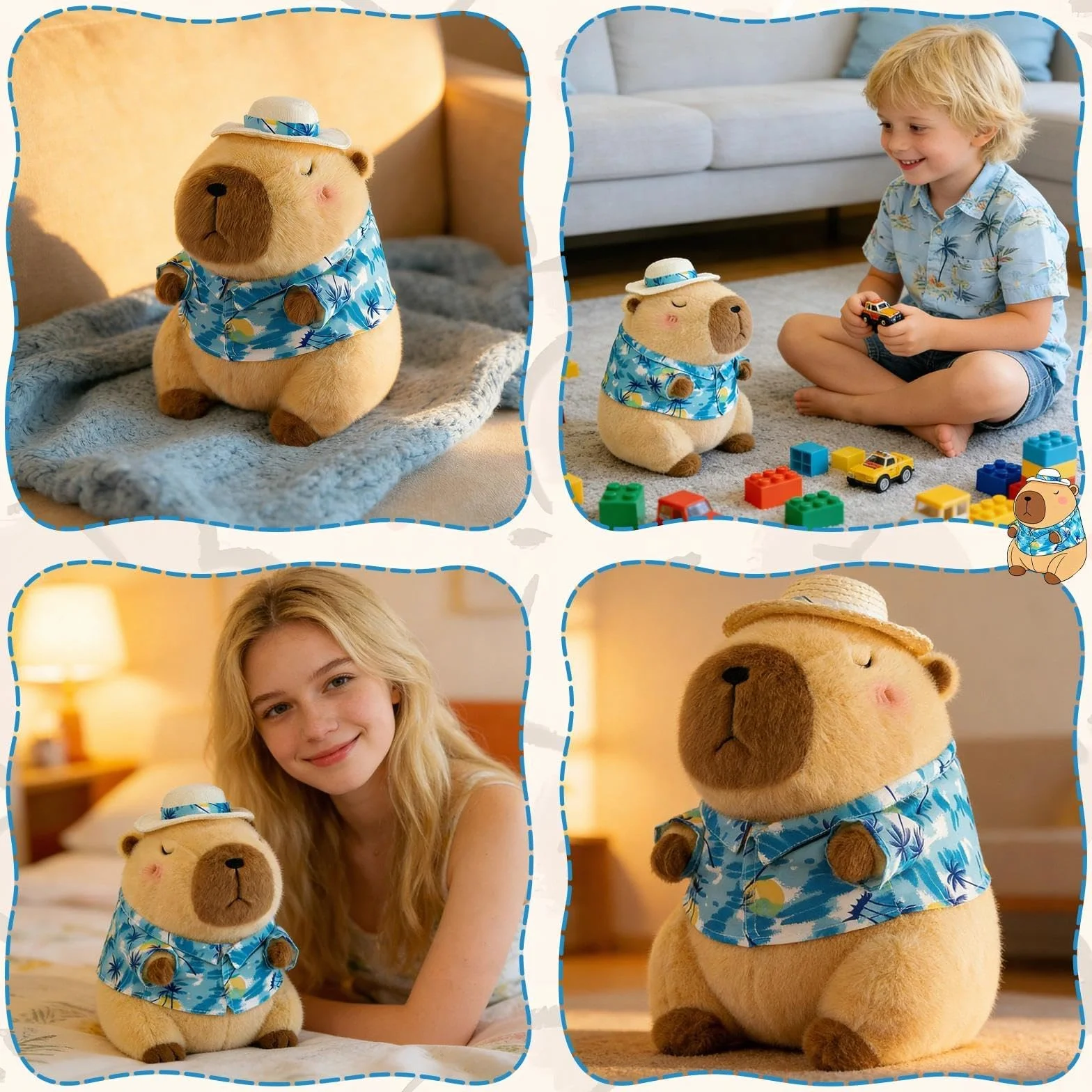 25 CM Capibara Peluche Grande Capibara Gadget Morbido Capybara Pupazzi Cartoni Animati Kawaii con Cappello Festivo e Papillon Cuscino e Decorazione Regalo per Bambini Adulti (Blu)