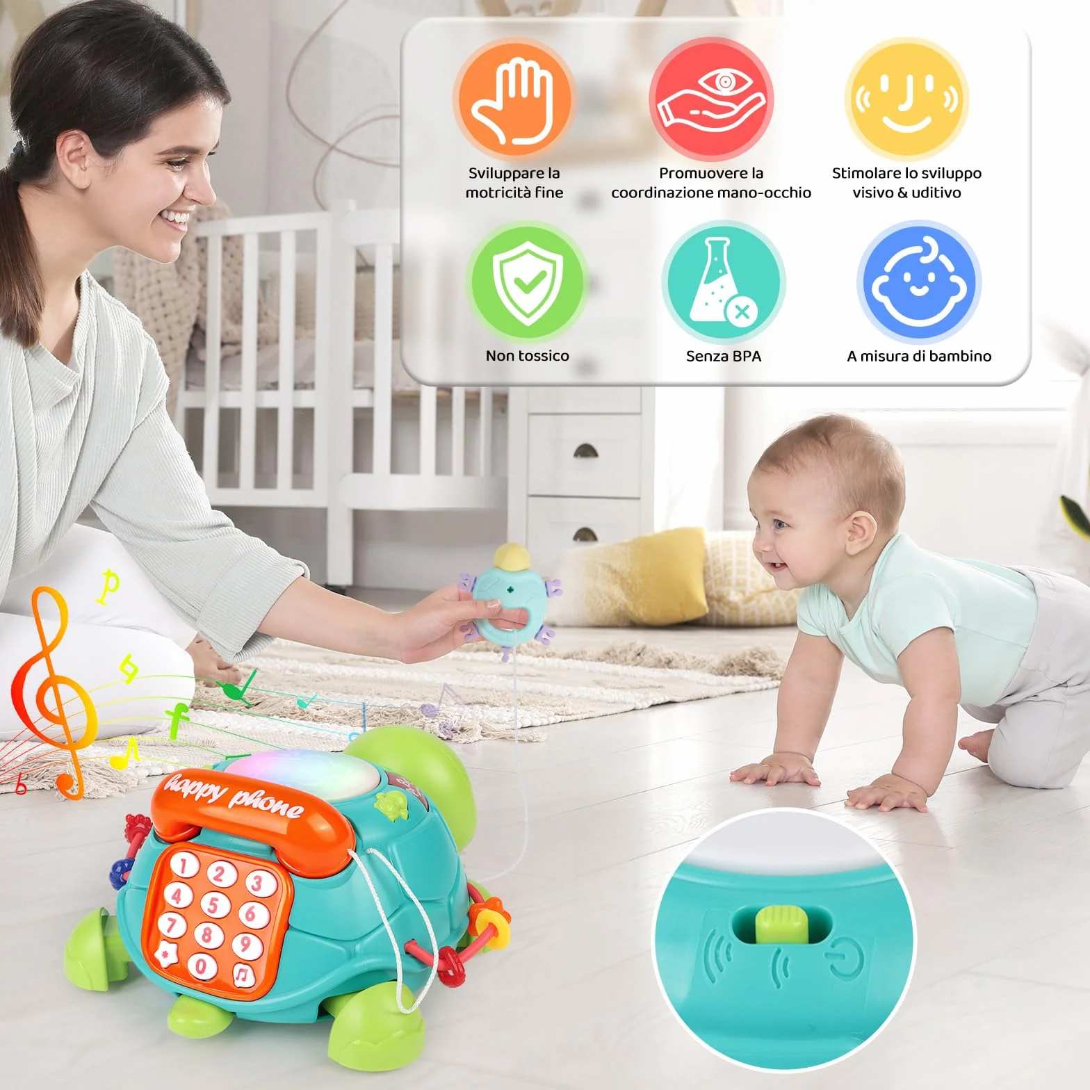 Herenear Gioco per Gattonare Neonato, Giochi Musicali per Bambini 1 Anno, Gioco con Musica e Luci, Tummy Time, Giochi per Neonati, Compleanno e Natale per Neonati